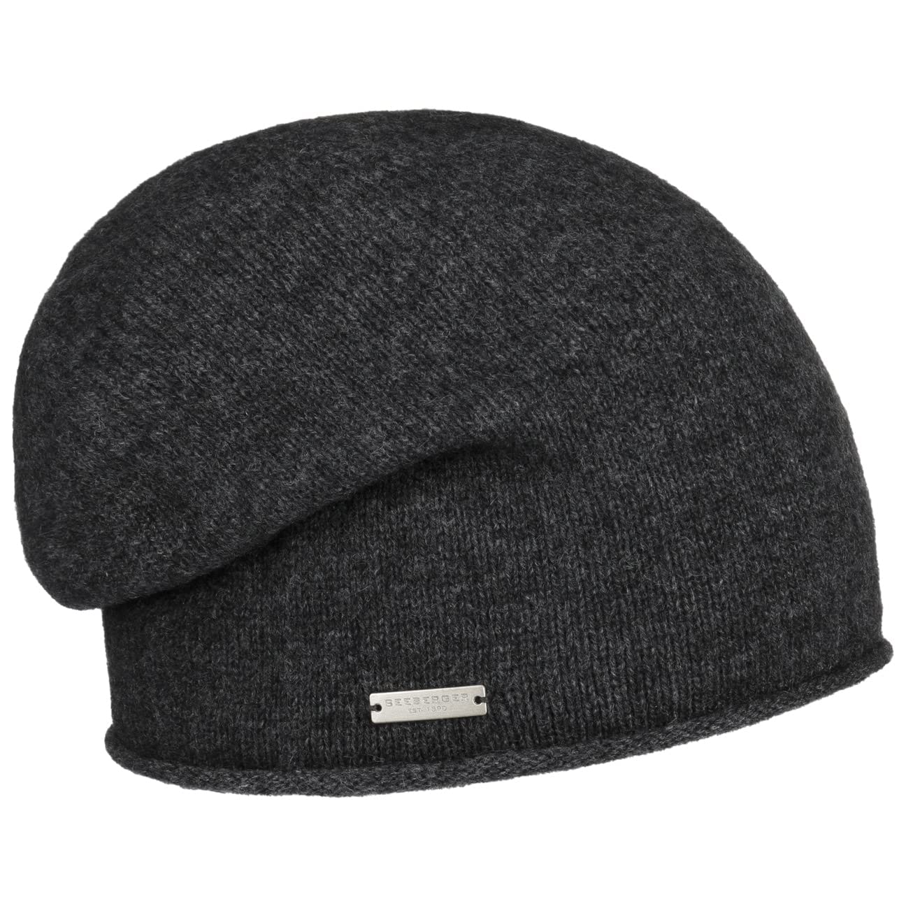 Rolled Edge Cashmere Beanie Seeberger knit beanie long beanie (One Size - anthracite)