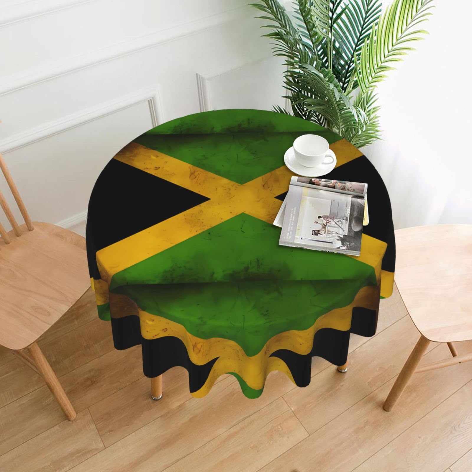 WHJSSF Old Jamaican Flag Prints Round Decorative Tablecloth 60in - Elevate Your Dining Experience with a Stylish & Protective Table Throw