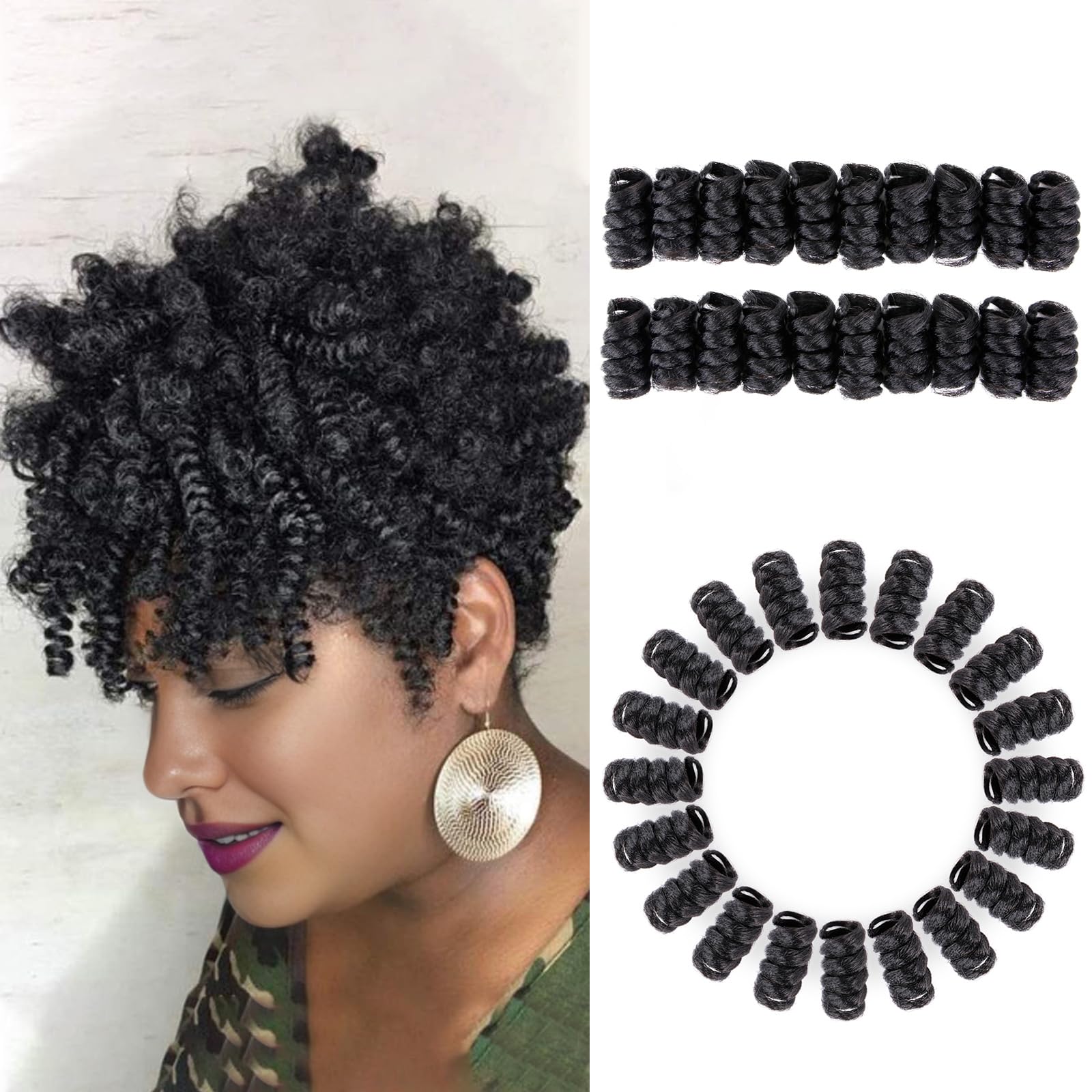 BECUS Short Curly Crochet Braids Hair Extension for Black Women 3Packs 10 inch Curl Tapered Cut Jamaican Jumpy Wand Hair Extensions(3*Packs 10'' #1B