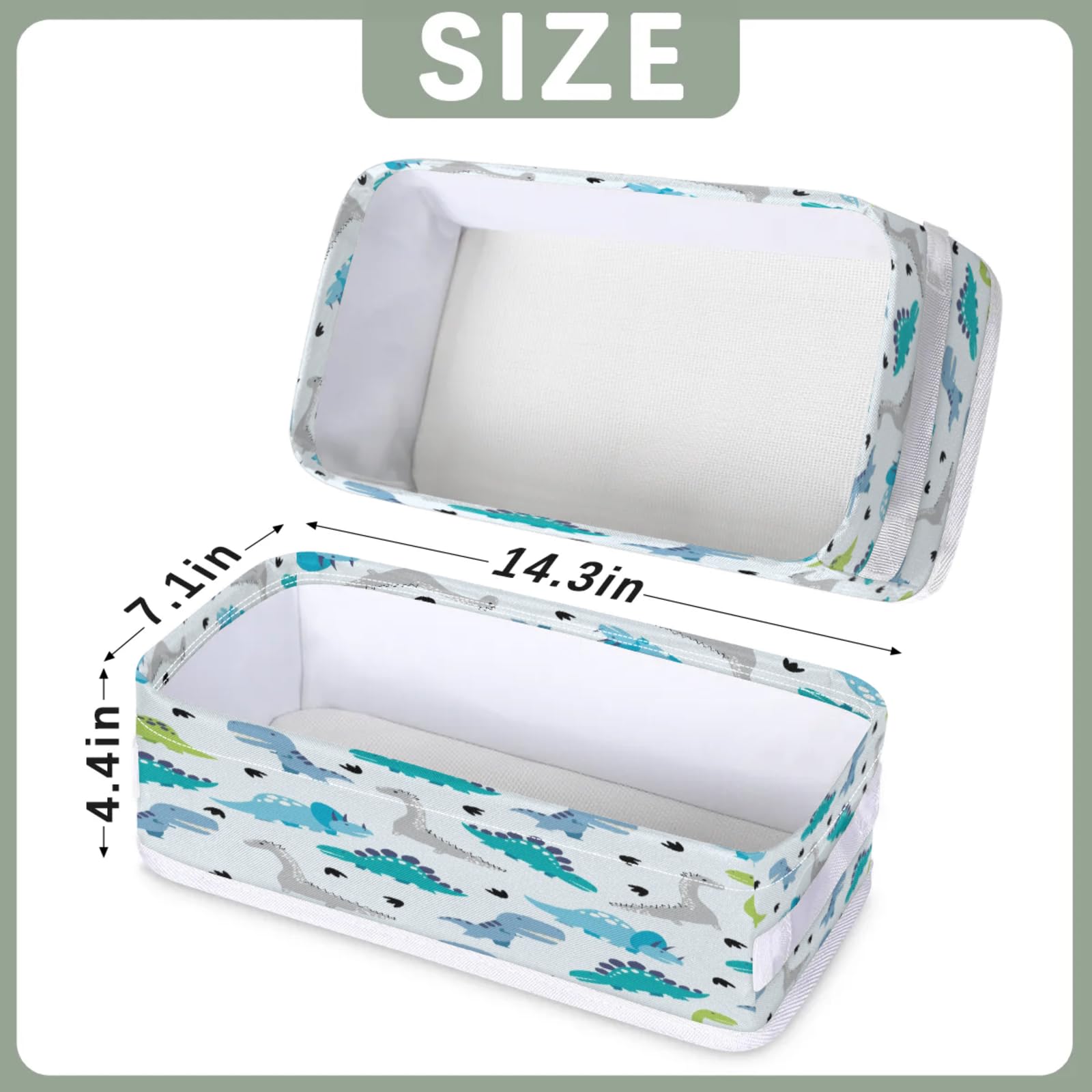 Tablerazzi Toilet Tank Topper Paper Basket with Handle, Cartoon Blue Dinosaur Bathroom Storage Basket for Organizing, Small Fabric Storage Bins for Bathroom Decor