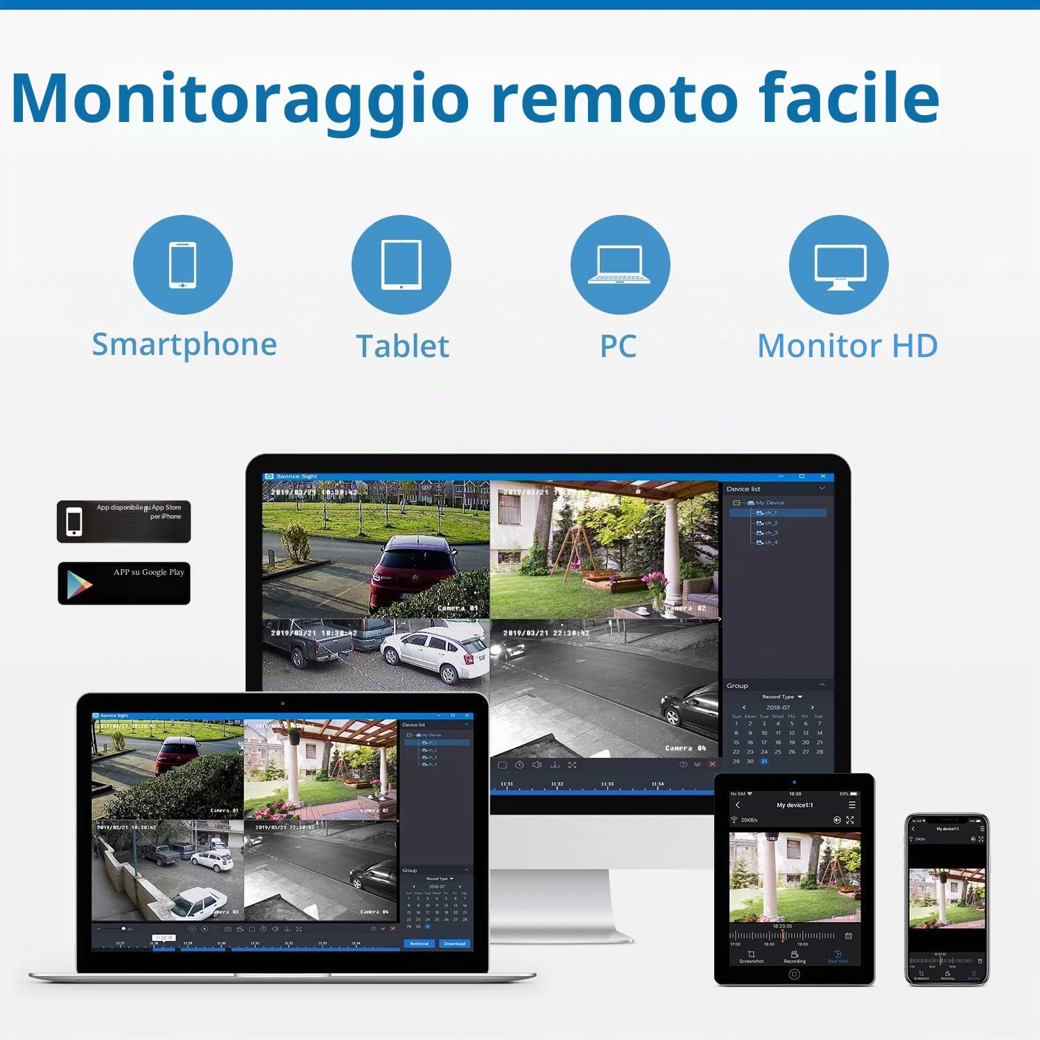 SANNCE Kit Videosorveglianza POE 8CH 5MP con HDD da 1TB + 8 x 2MP Telecamera per Esterni Registrazione 24/7, Visione Notturna IR
