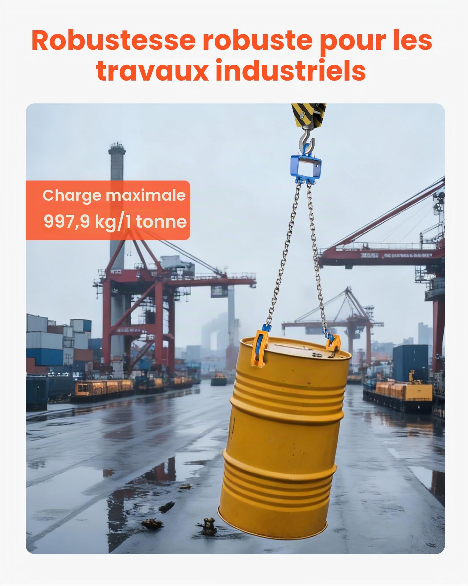 VEVOR Élingue Chaîne Levage de Fûts à 2 Brins avec Crochets de Sécurité, 6 mm x 54 cm, Capacité de Charge 1 t, Chaîne de Levage Robuste G80, pour Chantier de Construction, Usines, Entrepôts, Quais