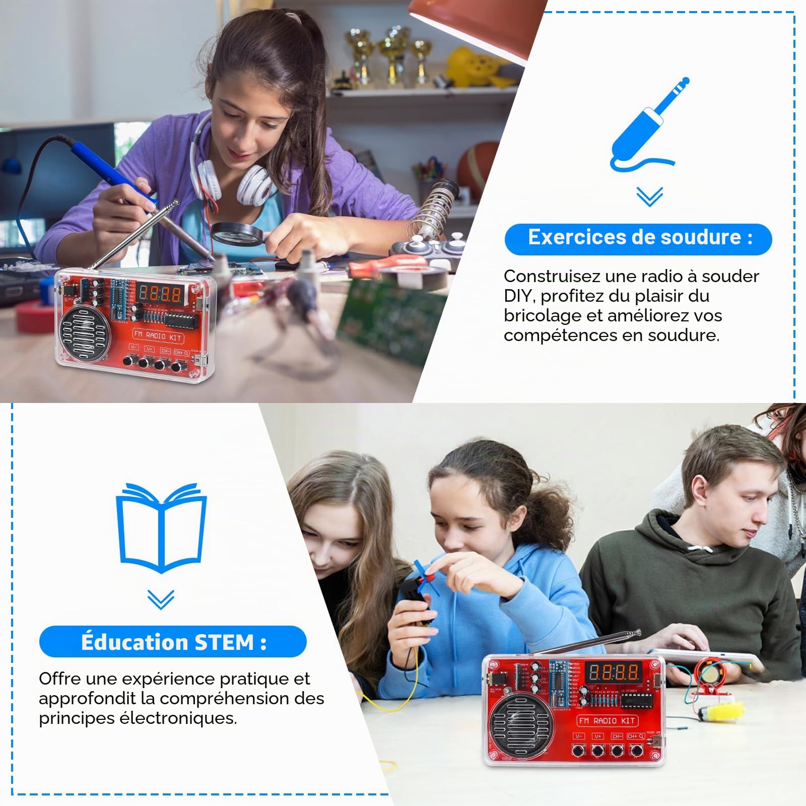PEMENOL DIY kit Pratique de Soudure Radio avec Casque et écran Numérique USB kit a souder a Monter pour étudiants, éducation et Bricolage, Un Cadeau pour Papa