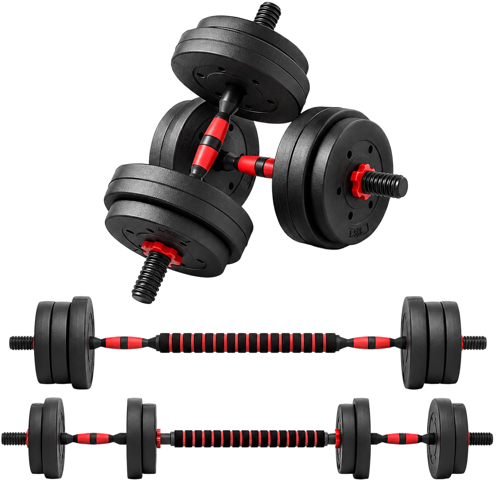 HOMCOM 15kg 2 IN 1 Adjustable Dumbbells Weight Set for Strength Training