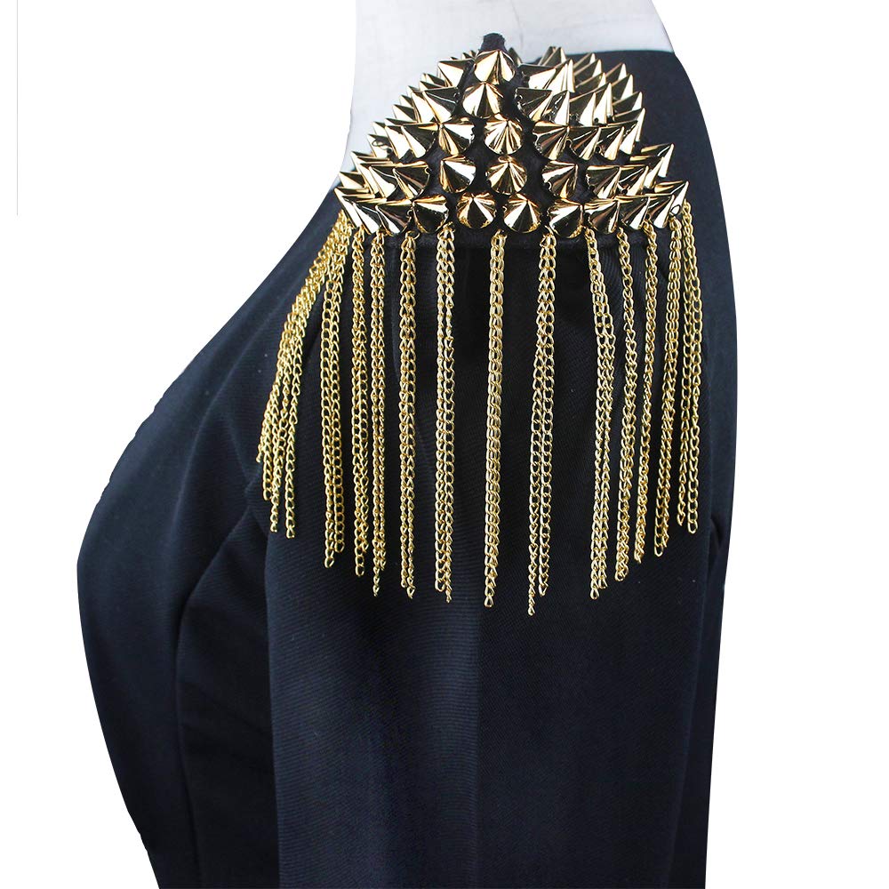 1 Pair Punk Rivet Epaulet Spike Men/Lady Gold/Silver Tassel Stud Riveting Brooch Shoulder Epaulette Board for Clothes Tshirt (Gold)