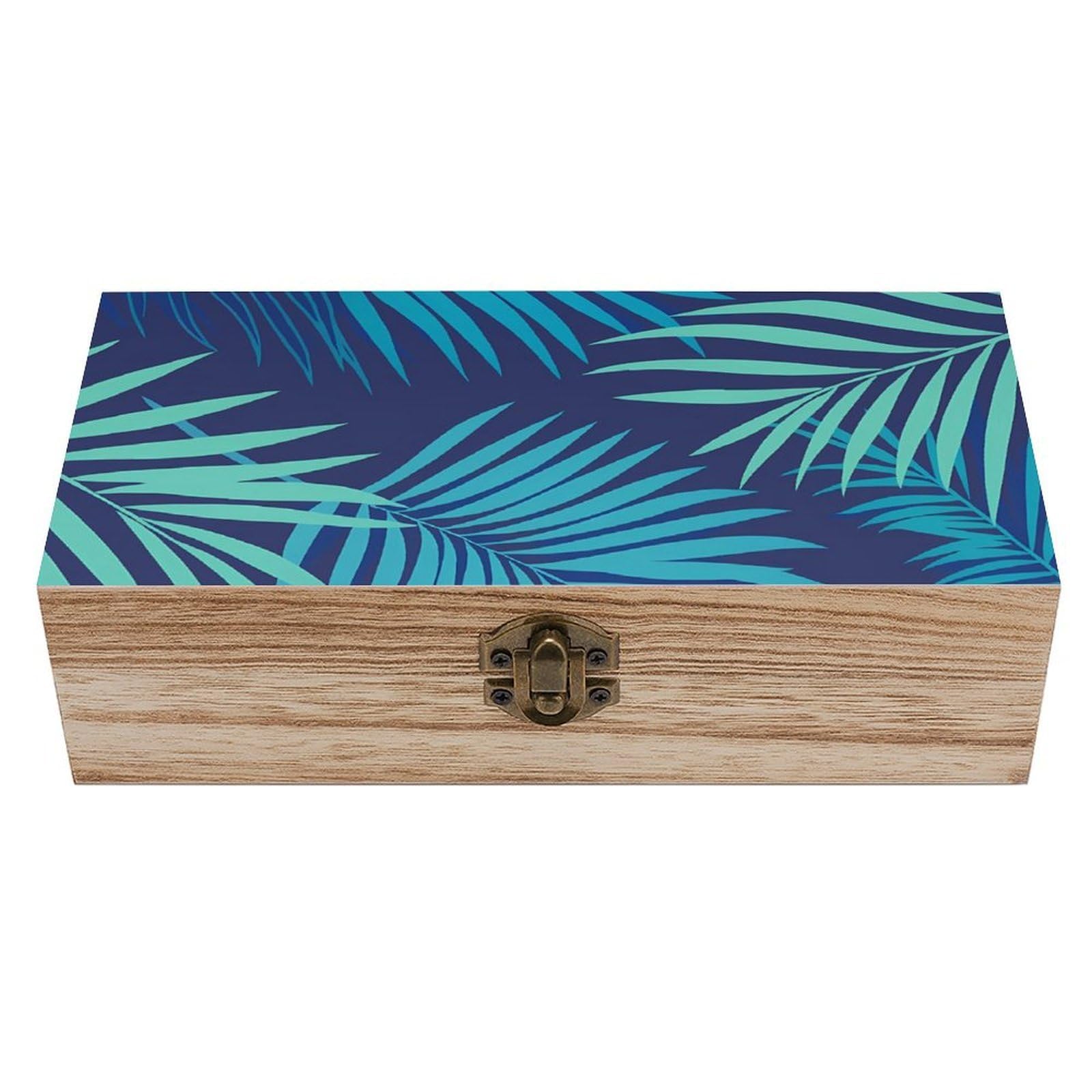 HLBSDM Tropical Blue Green Palm Leaves Retro Wooden Storage Box Jewelry Art Gift Boxs Decorative Keepsake Boxes