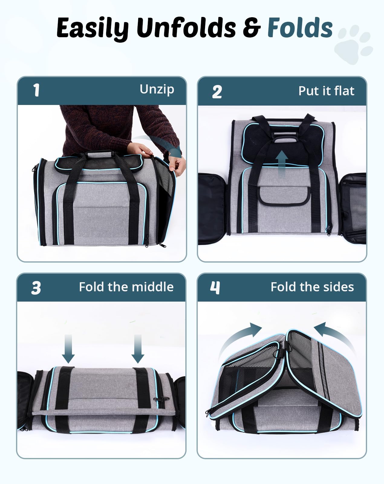 Petcozife Sac de Transport Extensible pour Chat/Chien, Caisse Transport Chat Pliable - 47x29x29cm Sac de Transport pour Animaux jusqu'à 5,5 kg