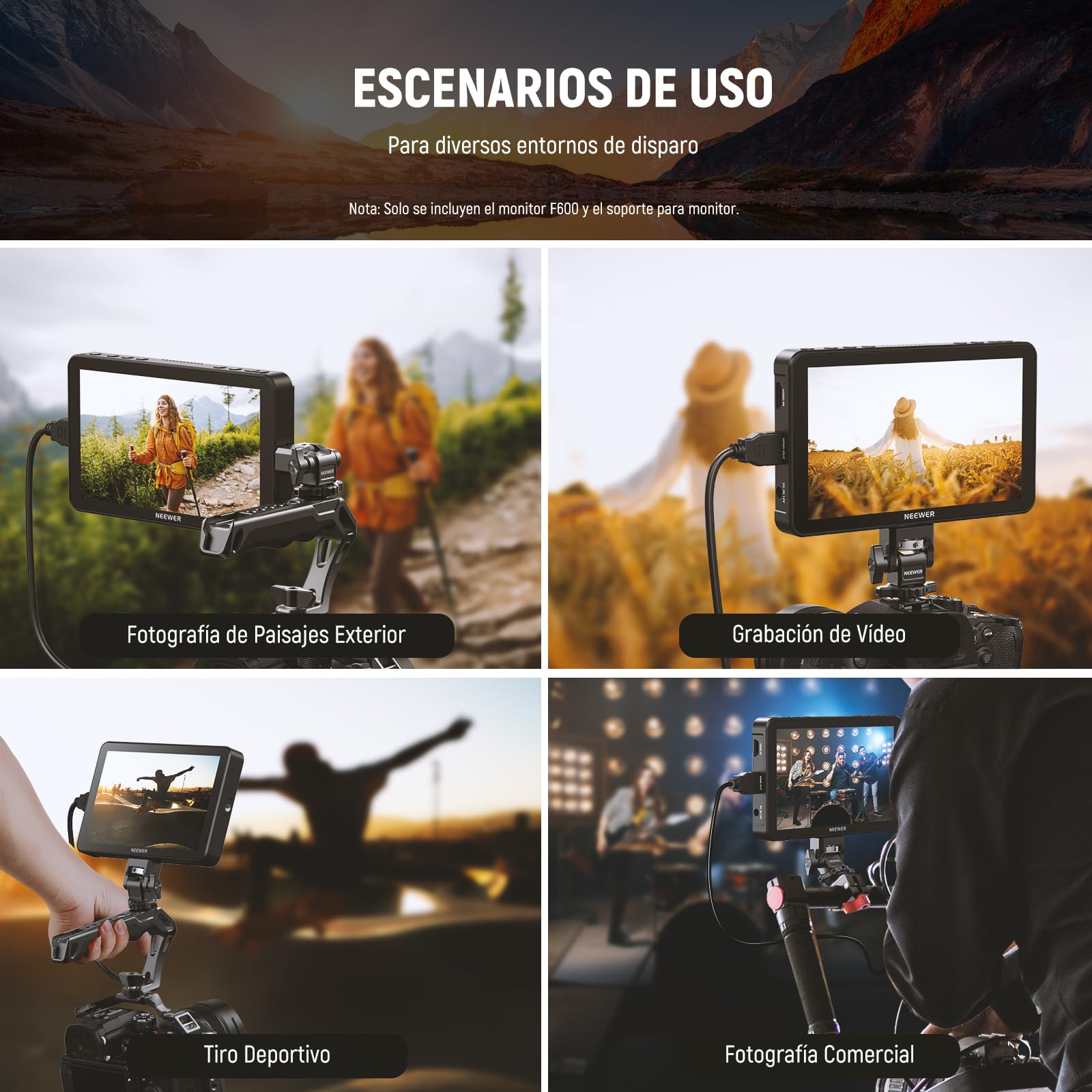 NEEWER Monitor de Campo de cámara F600 de 7 Pulgadas, Pantalla táctil IPS HD de 2400 nits, 1920 x 1080 con LUT 3D, Entrada y Salida HDMI 4K con Enfoque Pico DSLR Video Assist HDR, Soporte de Zapata