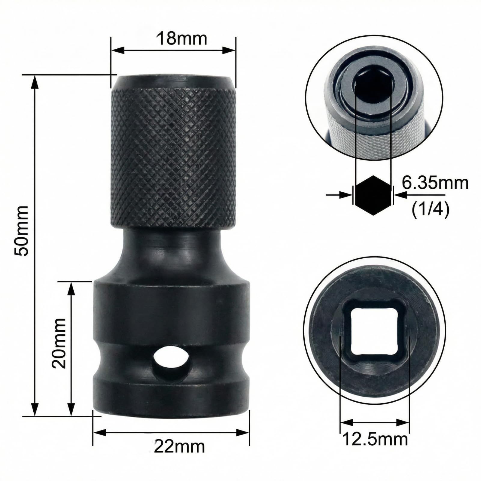2 PCS 1/2" Square Drive to 1/4" Hex Socket Adapter for Impact & Air Wrench — Amazon image 2
