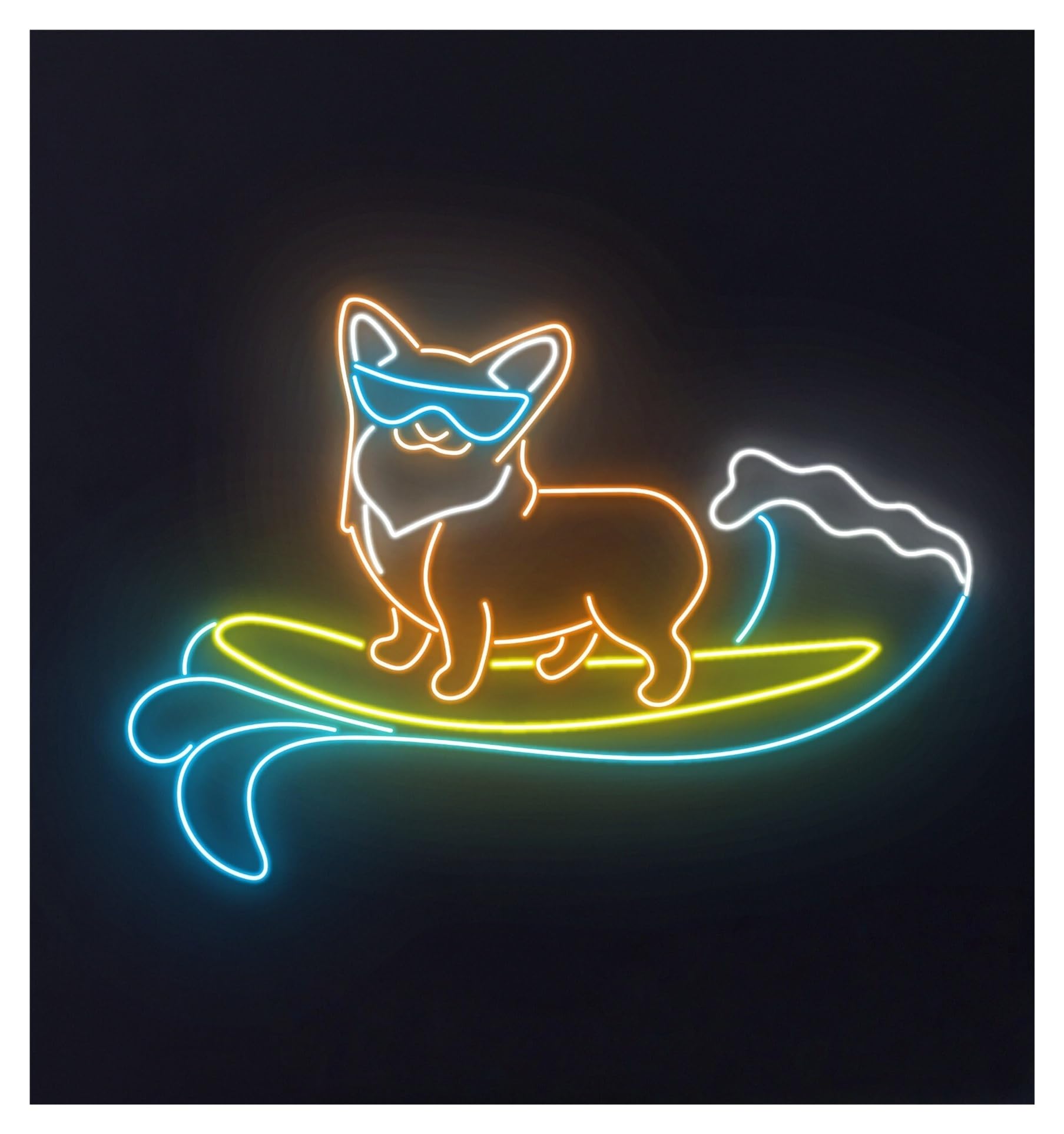 RONGCH Hanging Art Neon Signs Corgi Surfing Neon Sign Dog Surfboard Surf Board Room Wall Art Decor 58cm