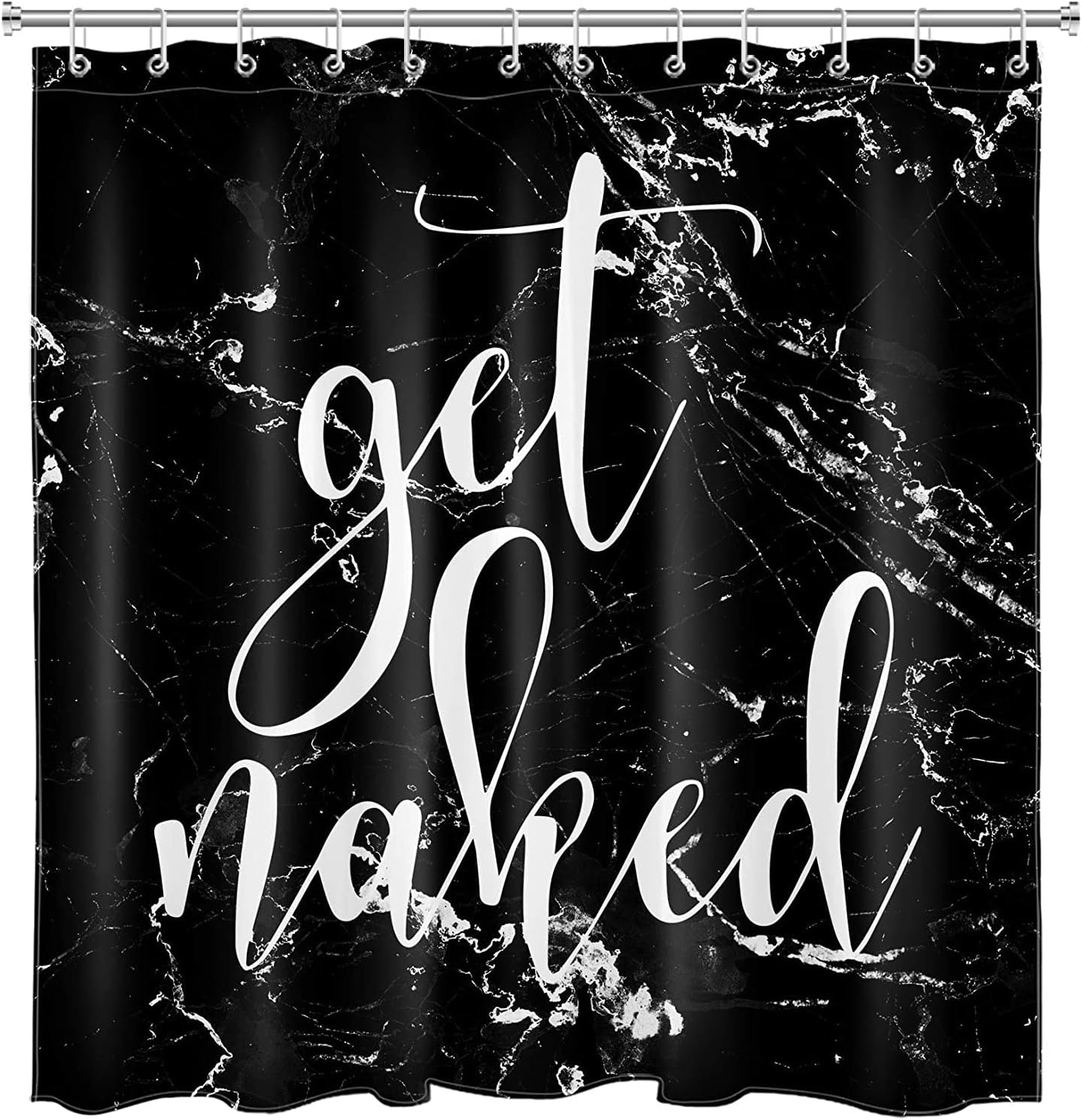 LB Black Marble Get Naked Shower Curtain Modern Abstract Funny Quotes Shower Curtains for Bathroom Black and White Aesthetic Luxury Granite Texture Bath Curtain Easy Care Polyester Fabric, 72x78 inch