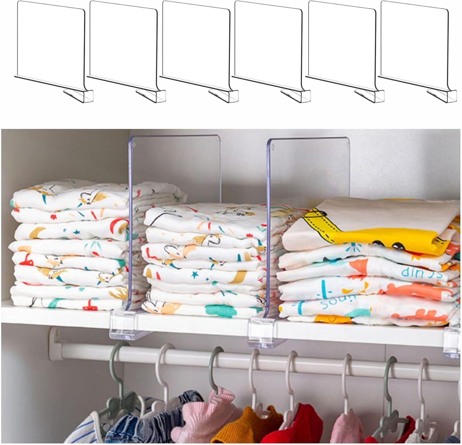 Clear acrylic shelf divider for closet organization and separation