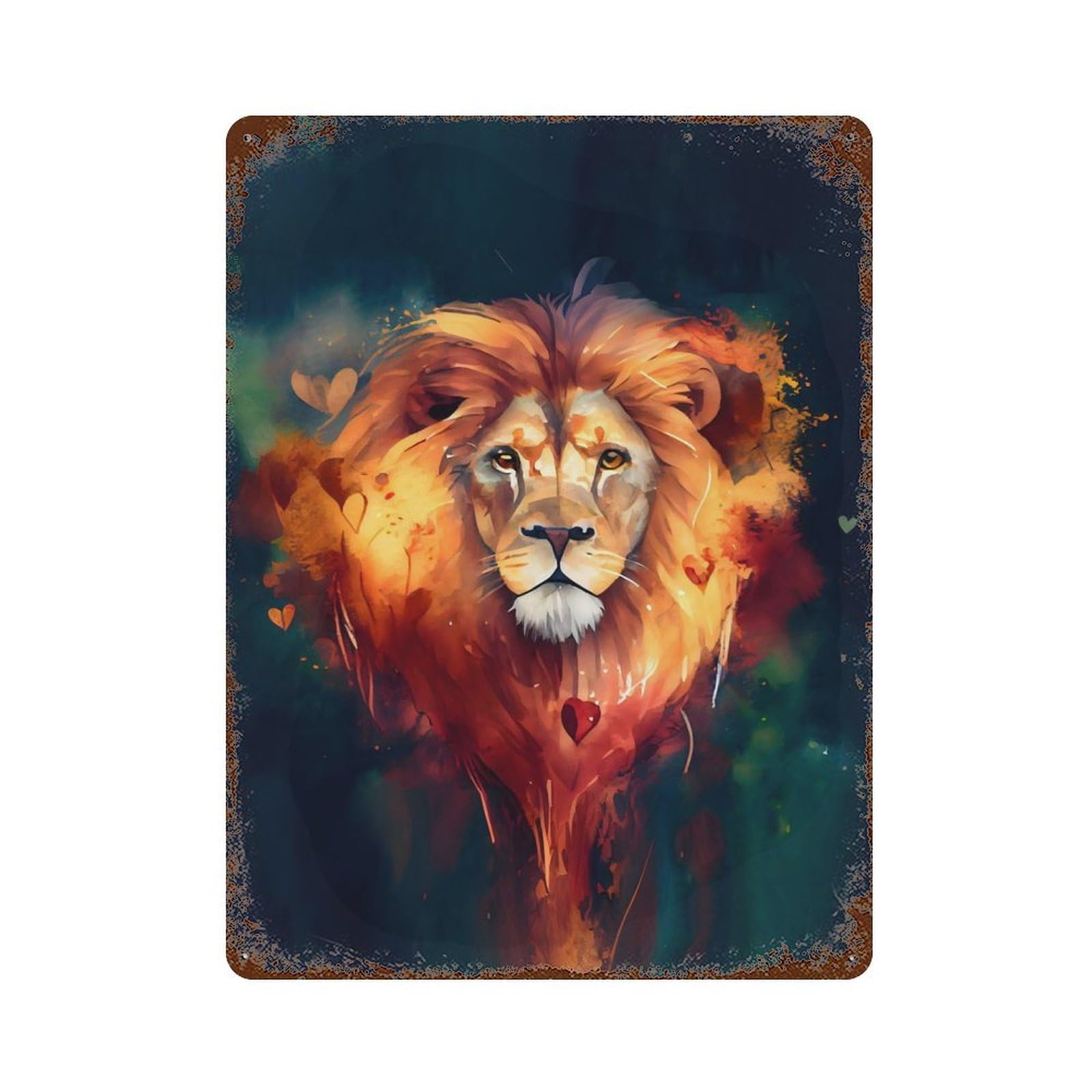 Lion Face WaterColor Rusty Metal Tin Sign 15.7"x11.8", Ideal for Patio, Garden Room And Bar Decor
