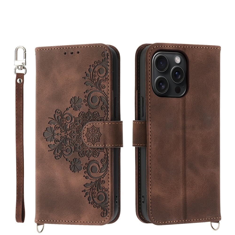 Generic etui kompatybilne z iPhone 15 PRO MAX (kolor: brązowy) stylowy magnetyczny portfel skórzany z klapką z przegródkami na karty