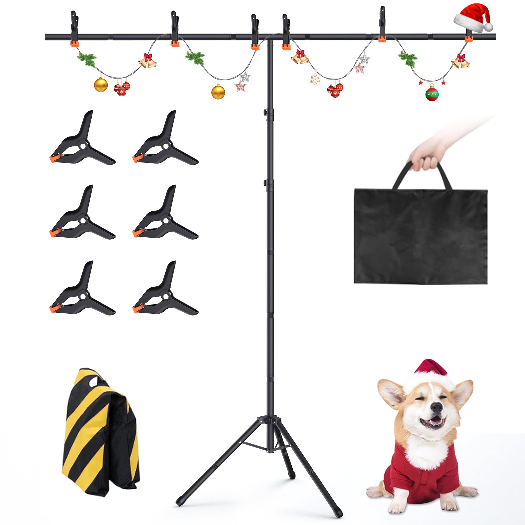Forlogic Portable T-Shape Backdrop Stand Support Kit 8x7.2ft, Adjustable Photography Green Screen Backdrop Stand for Parties, Photography Videography