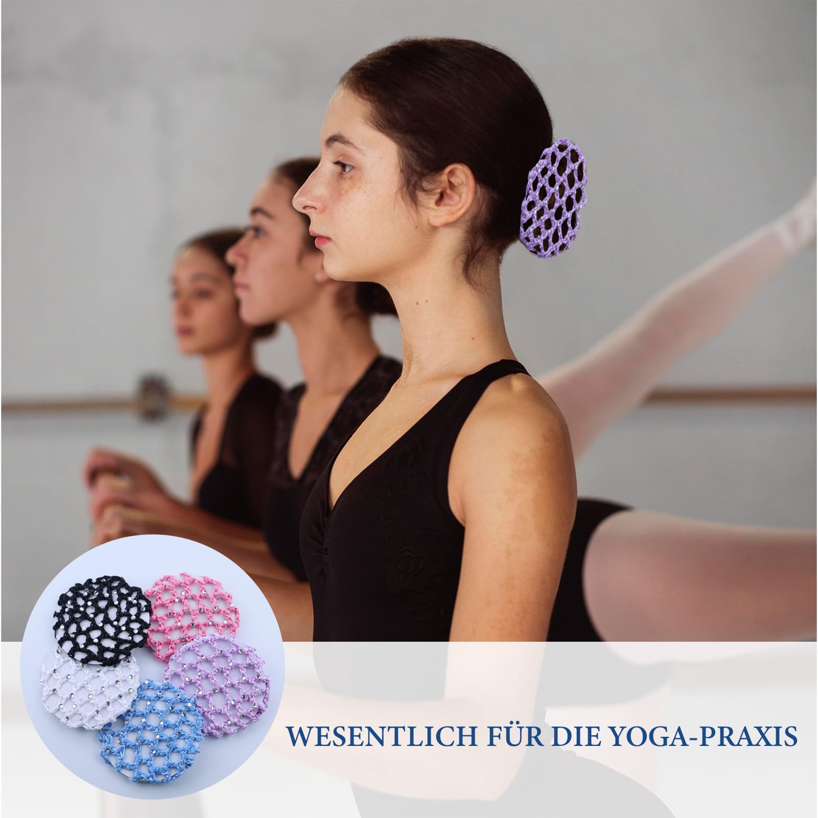 Rete per capelli, 5 pezzi con 50 mollette a forma di U, Retina per capelli con strass, adatta a tutti i tipi di capelli, Nero, Viola, Blu, Rosa, Bianco