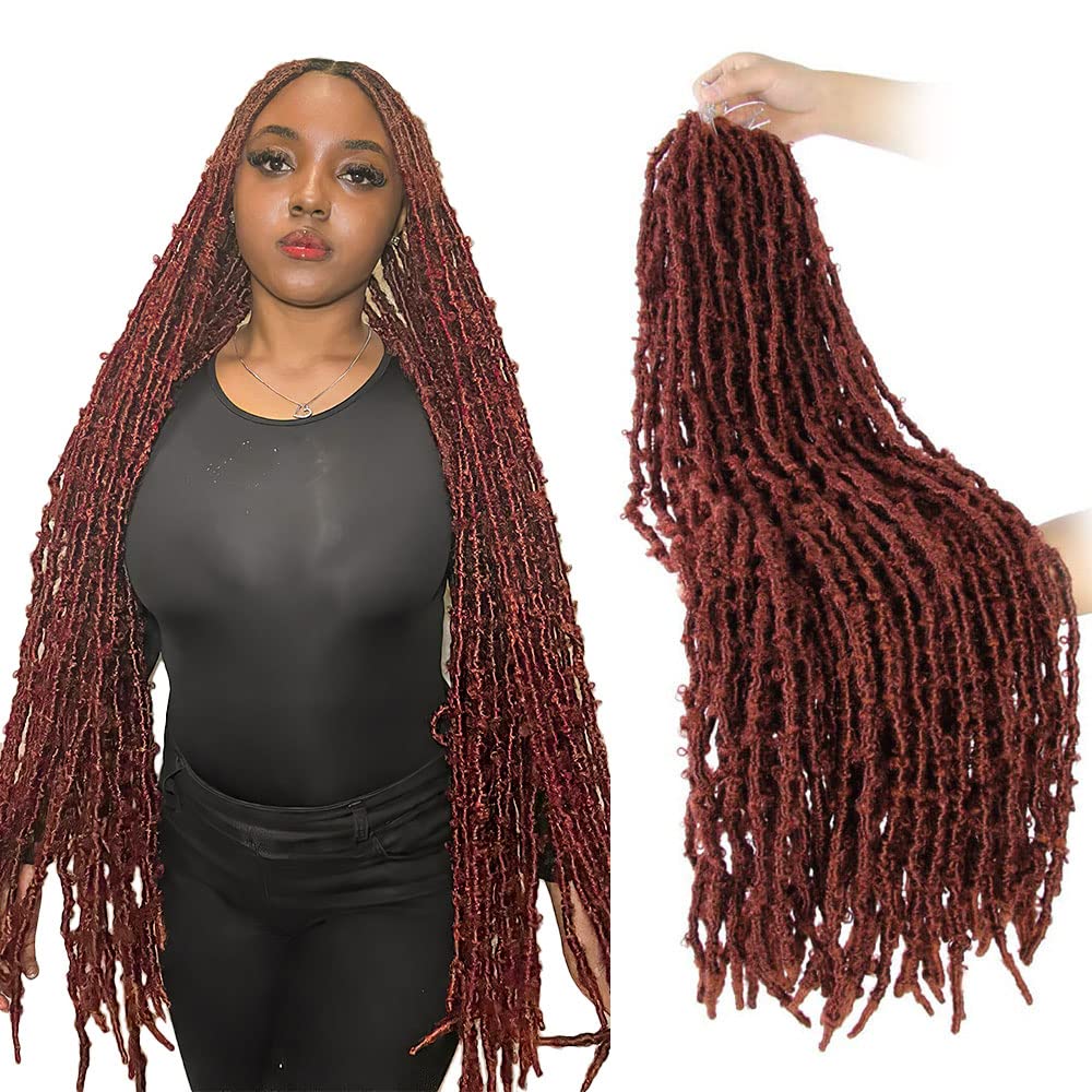 BOHOBABE 30 Inch Light Weight Butterfly Locs Crochet Hair 8 Packs Long Ginger Red Distressed Butterfly Faux Locs Crochet Hair, 350#