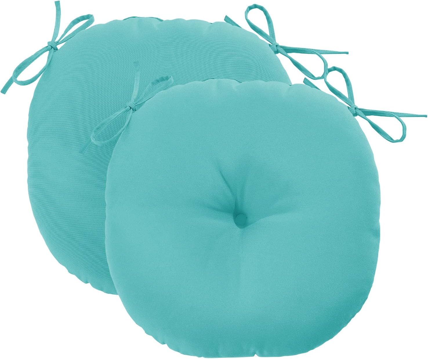 downluxe Bistro Chair Cushions for Patio Furniture, Water-Resistant Round Outdoor Chair Cushions Set of 2 with Non-Slip Ties, 15" x 15", Teal