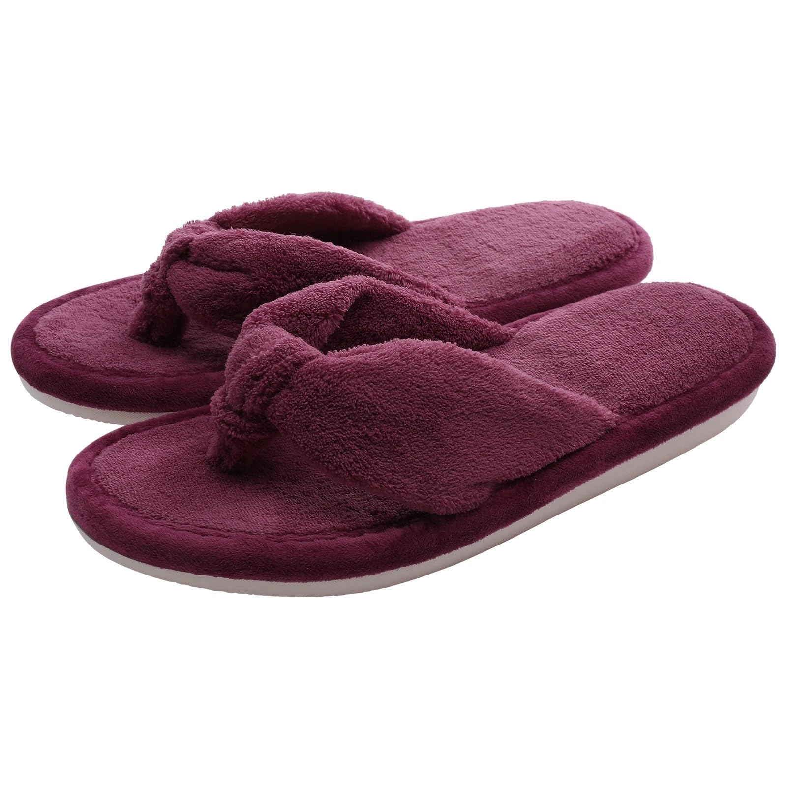 GIJMZY Women Home Slippers Open Toes Cozy Fur Flip-flops Winter Indoor Flat Bottom Cloud Slipper Comfortable Shoes(Red,44-45)