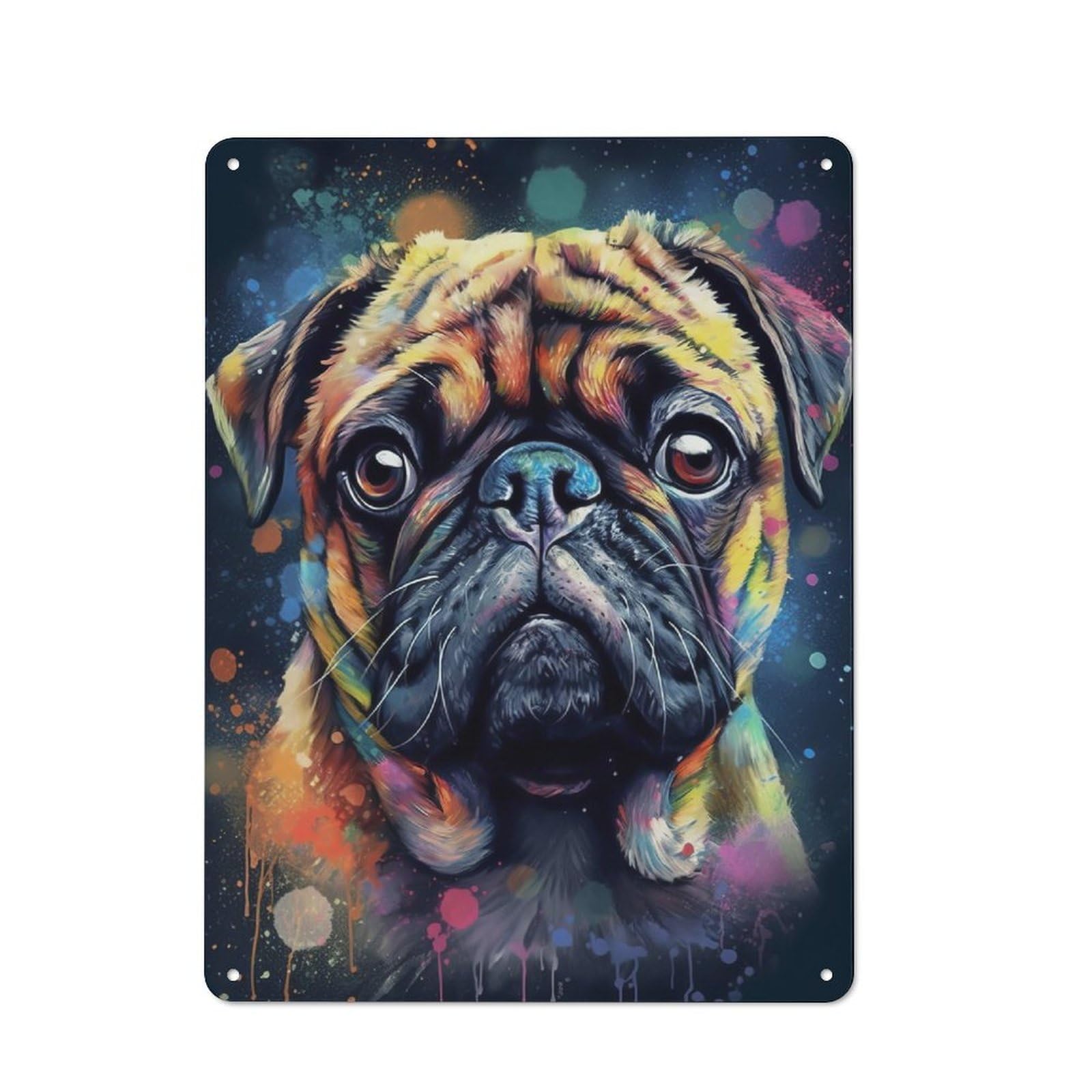 Junmoney Pug Dog Painting Retro Tin Sign 40X30cm For Workshop Wall, For Collectors Of Retro Metal Wall Decor