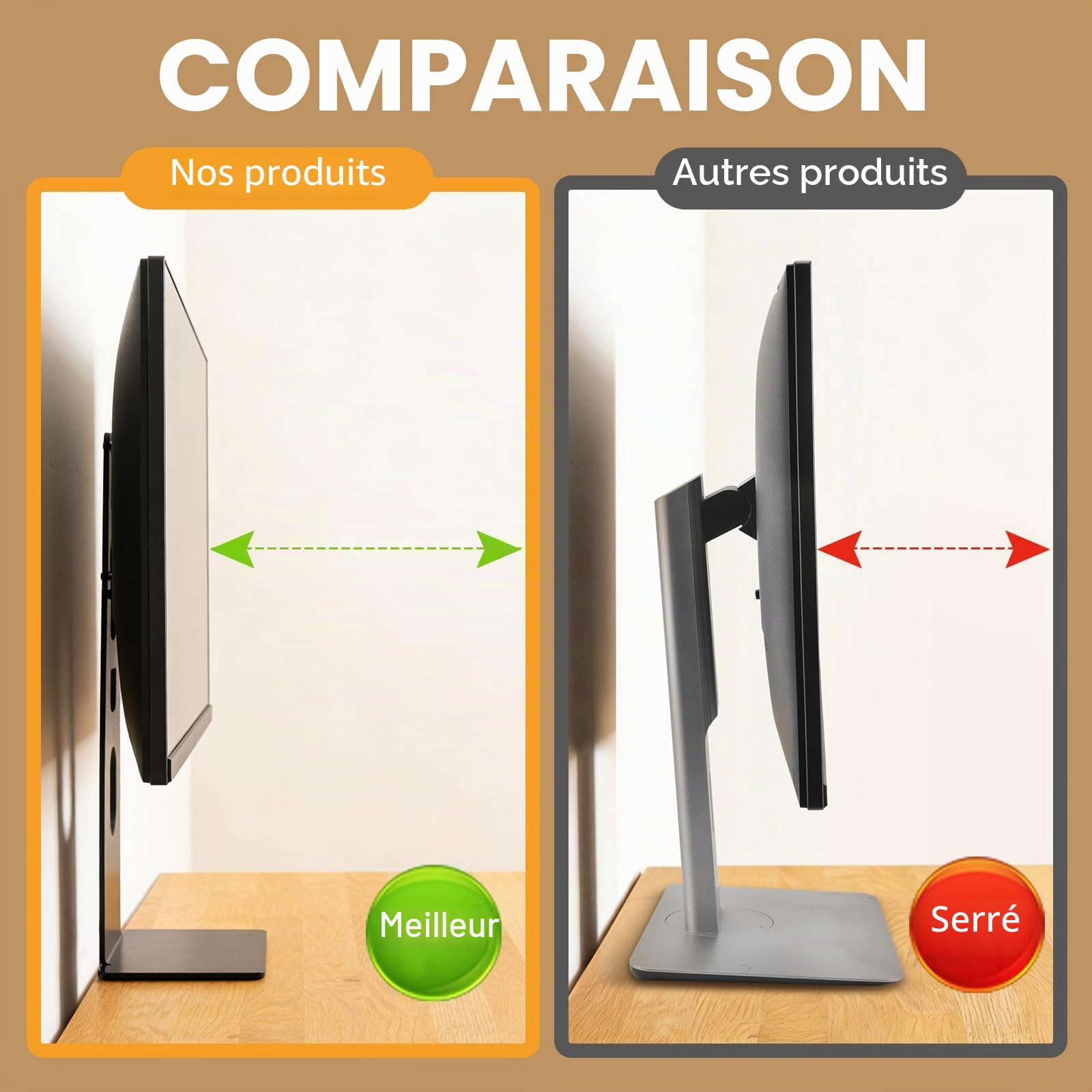 Support de Moniteur d'ordinateur Ultra Fin pour Bureau - Support Mural pour écran de 13" à 27" VESA 75/100 - Ports de câble orientés vers Le Bas pour maximiser Votre Espace de Bureau utilisable