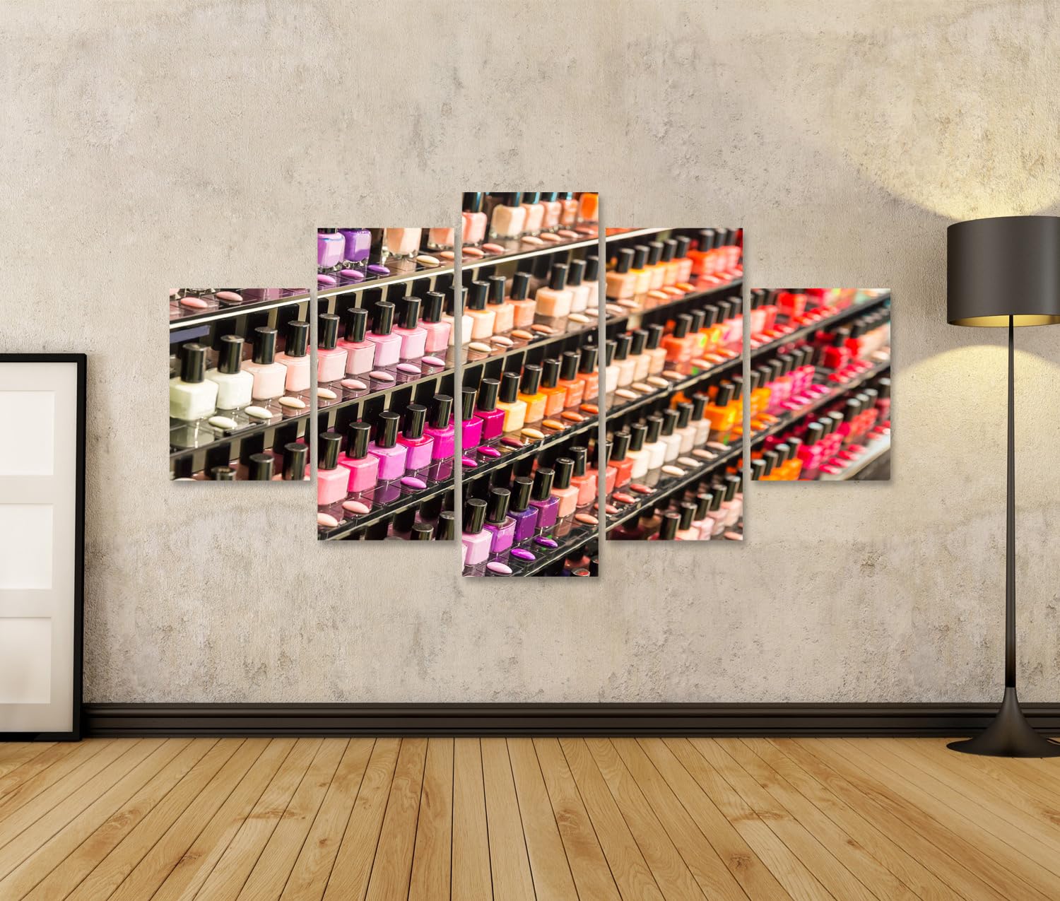 islandburner Bild auf Leinwand Lebendige Nagellack Vielfalt Wandbild für das moderne Wohnzimmer Perfekt für Beauty-Liebhaber - 5-teilig