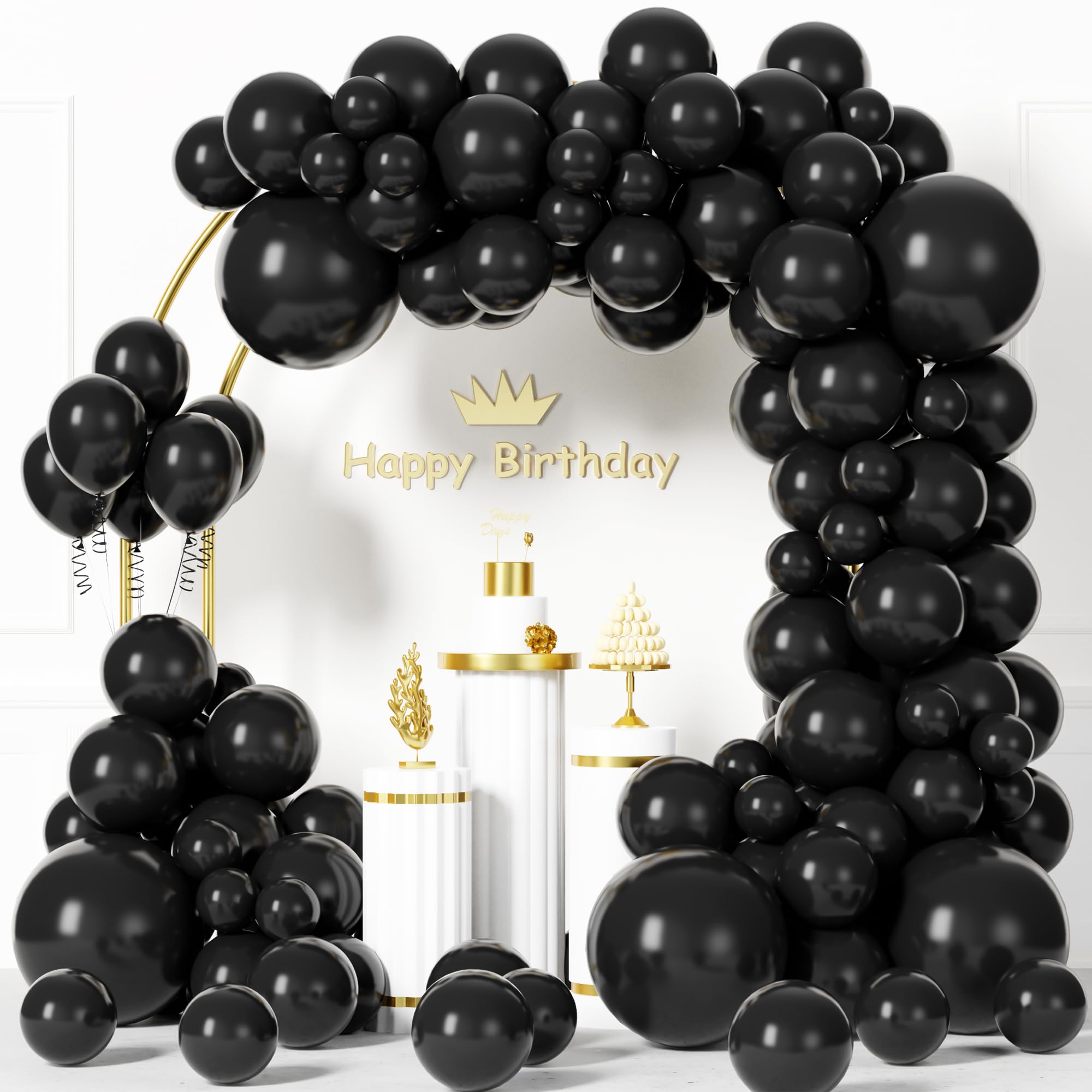 Black Balloons 110PCS, Black Balloon Garland Arch Kit Different Sizes 5 10 12 18 Inch Balloon Arch Kit Matte Black Latex Balloons Pack for Halloween Birthday Graduation New Year Party Decorations