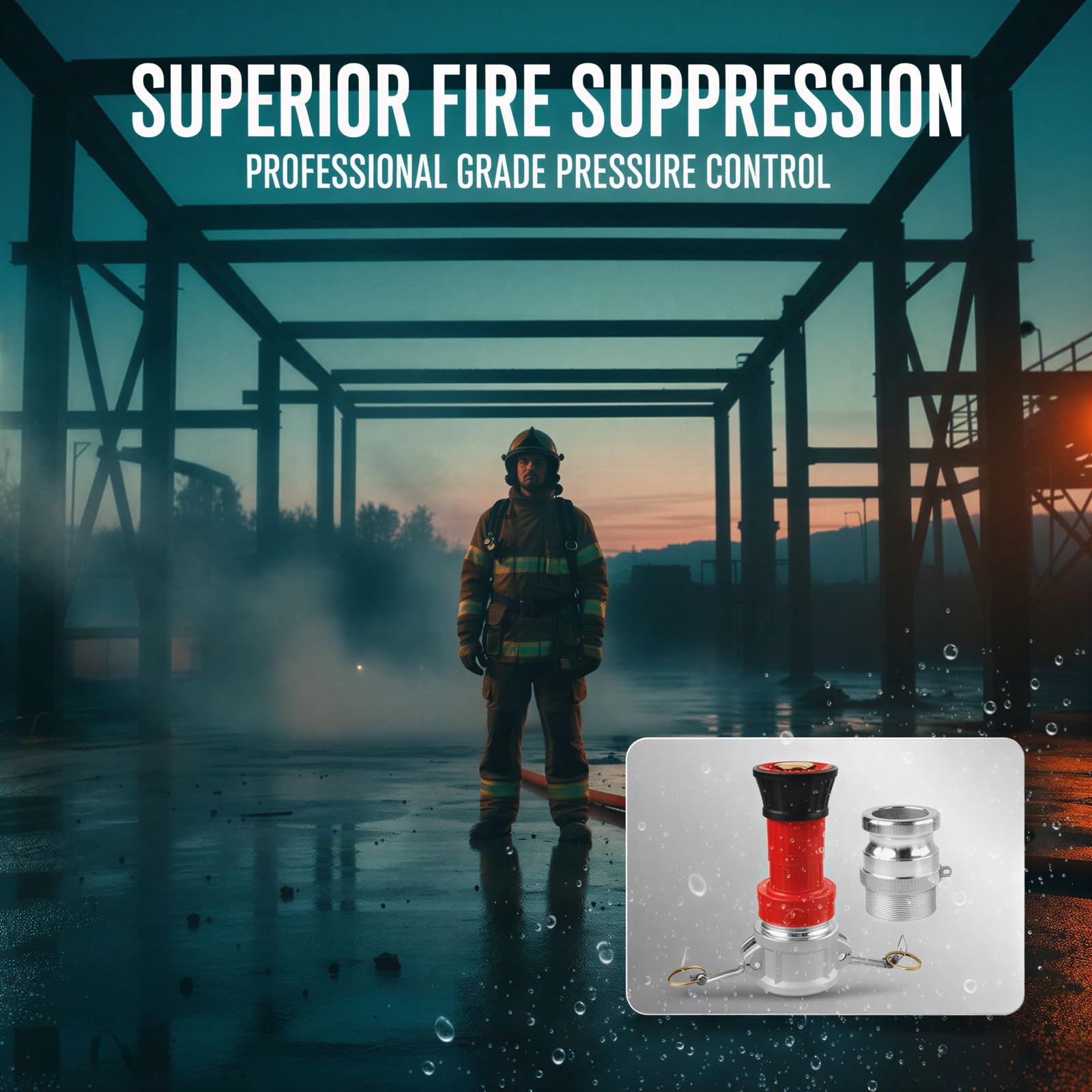 Zestaw dysz węża pożarowego NH, metalowy wąż pożarowy, wyjście ciśnienia 90 psi, zasięg około 15 m, regulowany spray do gaszenia pożarów, 17 x 9,9 x 15 cm