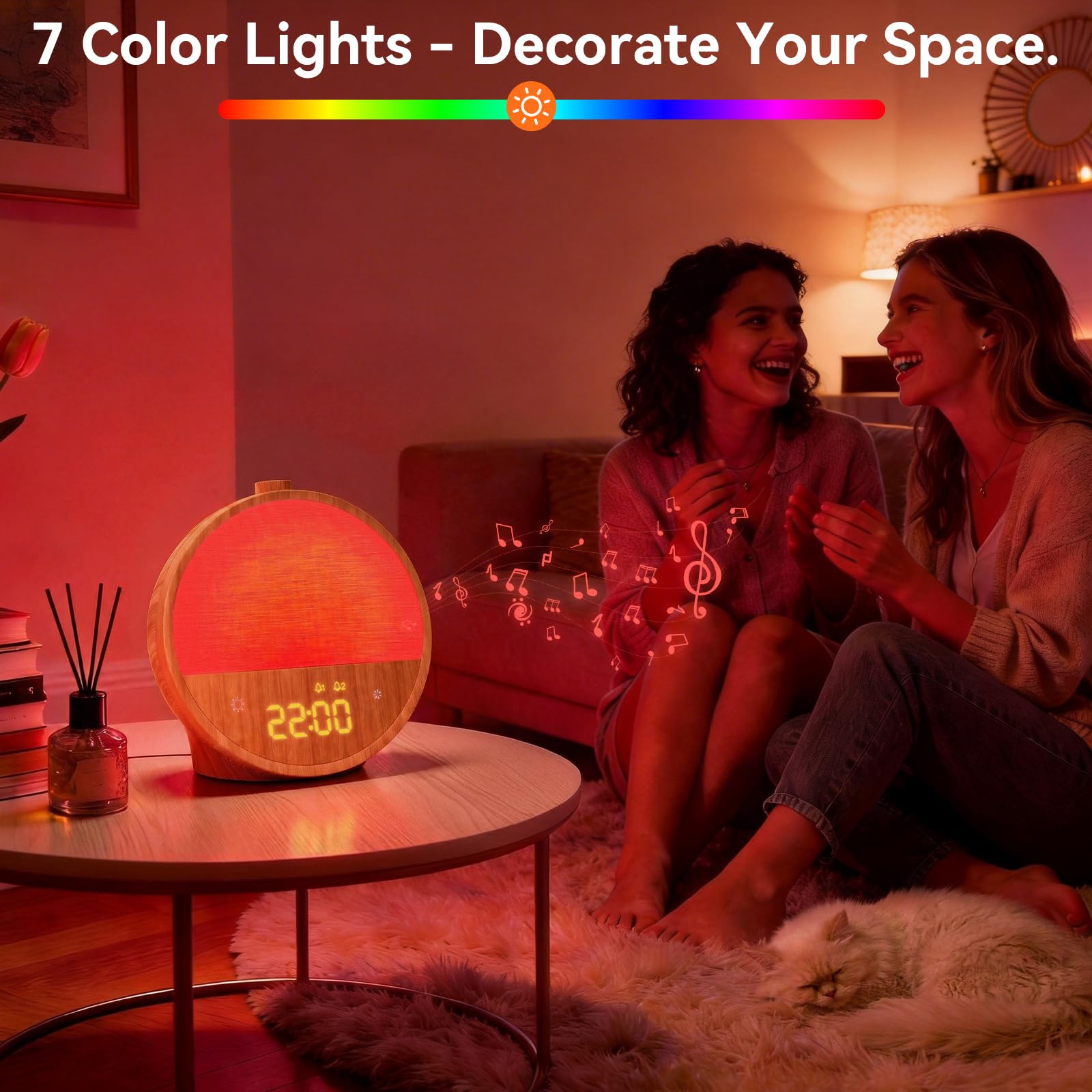 blonbar - Despertador con luz y simulación de amanecer, lámpara de cabecera con 10 sonidos naturales y 10 sonidos blancos, lámpara de mesa con luz ambiente RGB, despertador suave para dormitorio