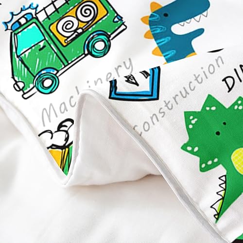 Miniatura 5 de Juego de funda de edredón de algodón de construcción para niños, tamaño individual, juego de funda de edredón de dinosaurio de dibujos animados para