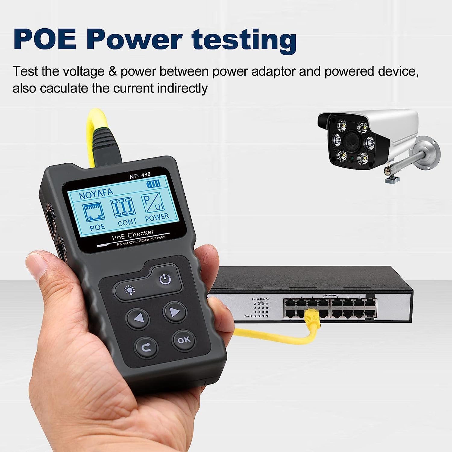 Noyafa PoE Checker Inline PoE voltaje y corriente probador con probador de cable NF-488