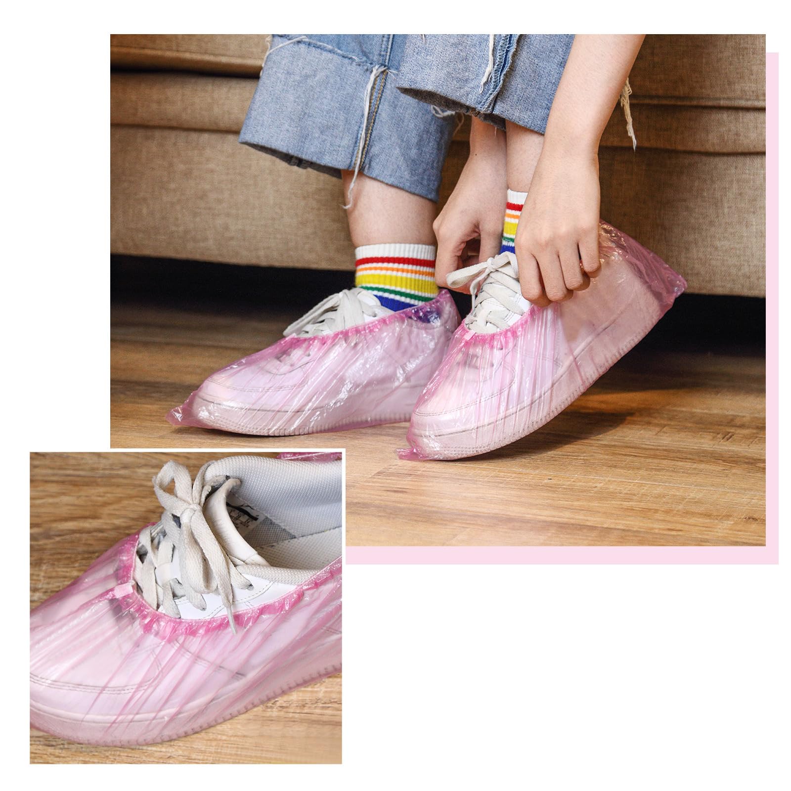 400 Pezzi (200 Paia) Copriscarpe Non Riutilizzabile e Copriscarpe per Pavimento, Moquette, Scarpe, Resistente Antiscivolo (Rosa)