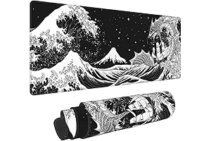 XXL Gaming Mouse Pad With Japanese Waves and Sea Dragon