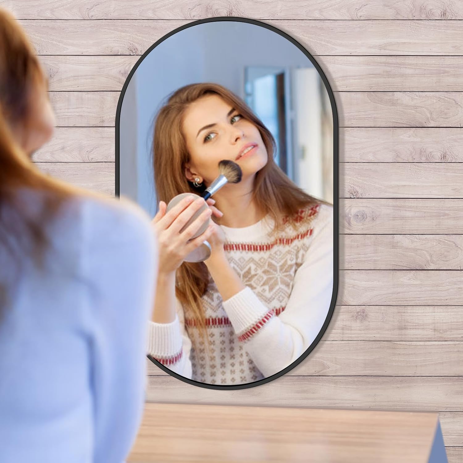 NUTTUTO 17''x30'' Black Oval Mirror, Oval Bathroom Mirror, Walll Mirror Oval, Wall Mirror for Bathroom, Livingroom, Vanity, Entryway, Hallway, Hang Vertical & Horizontal Matte Black 17’’x30’’