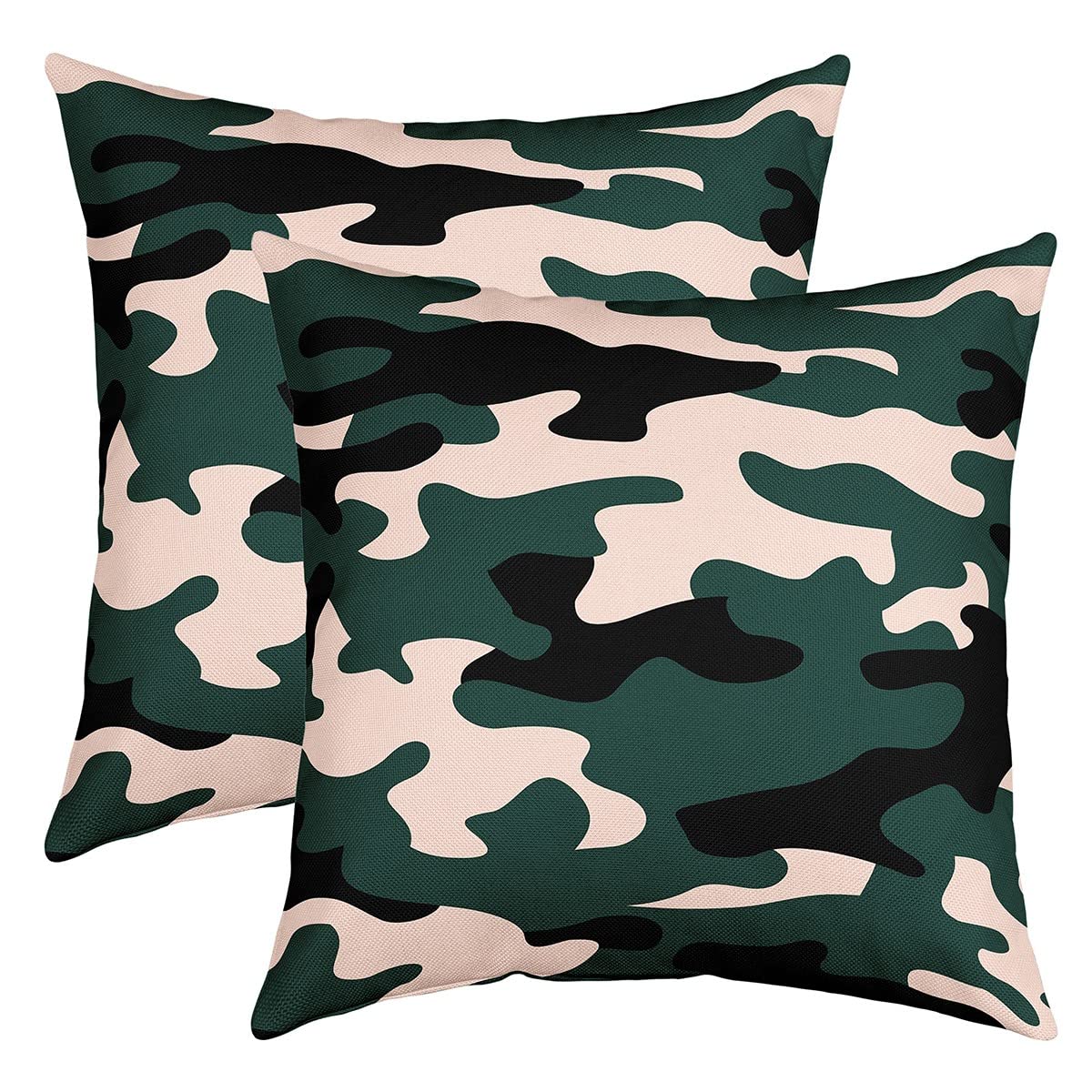 Camo Pillow Cases Cushion Covers Set of 2 Soft Camouflage Throw Pillow Covers Modern Abstract Art Decor Pillow Cases Cushion Covers Military Style Black Green Square Cushion Cases 20x20 Inch