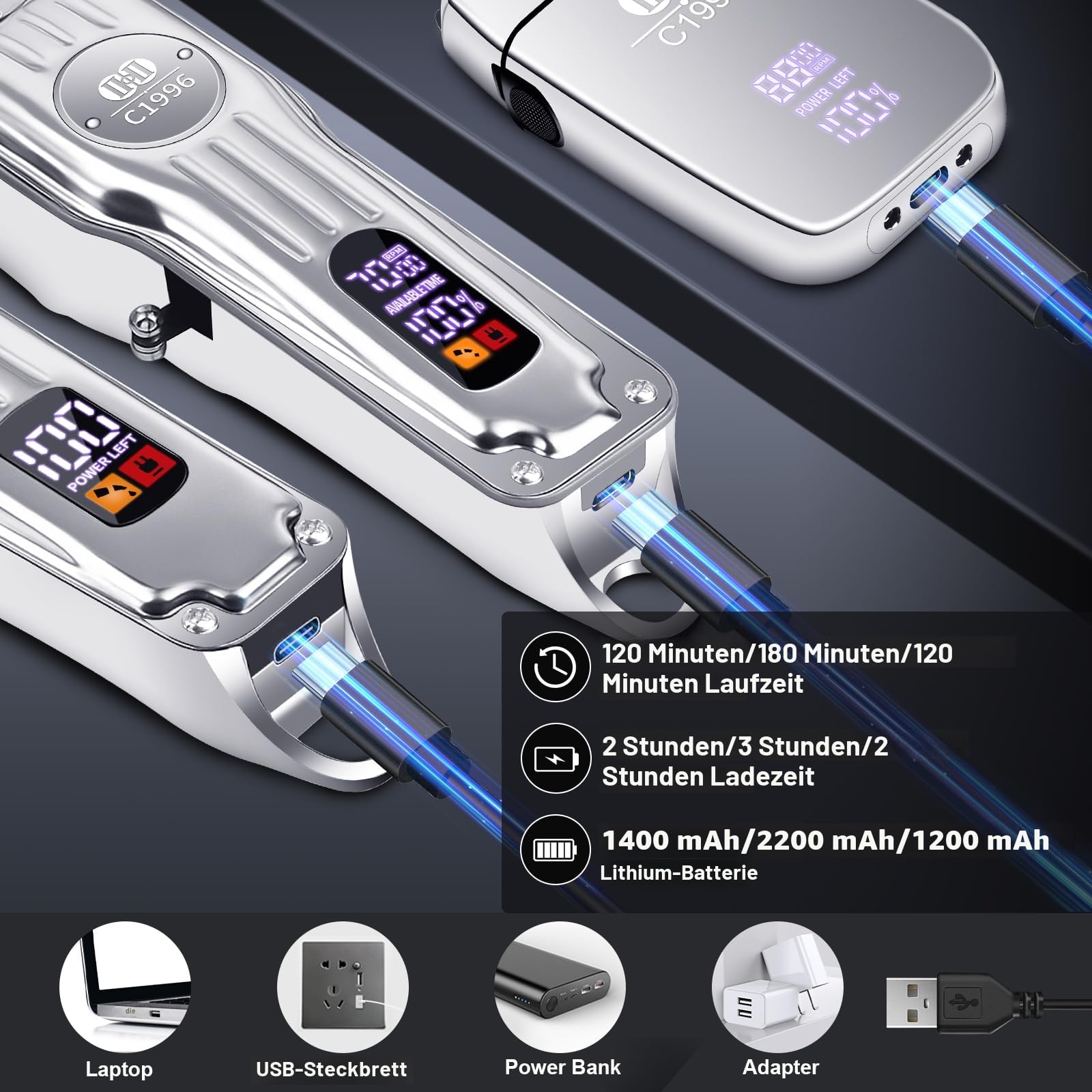 CIICII Haarschneidemaschine Profi und Trimmer Herren Set, Kabellos Haarschneider für Haar (Rasierer Elektrisch & Bartschneider Kit) Haartrimmer Herren für DIY Haar Bart Hause Friseur