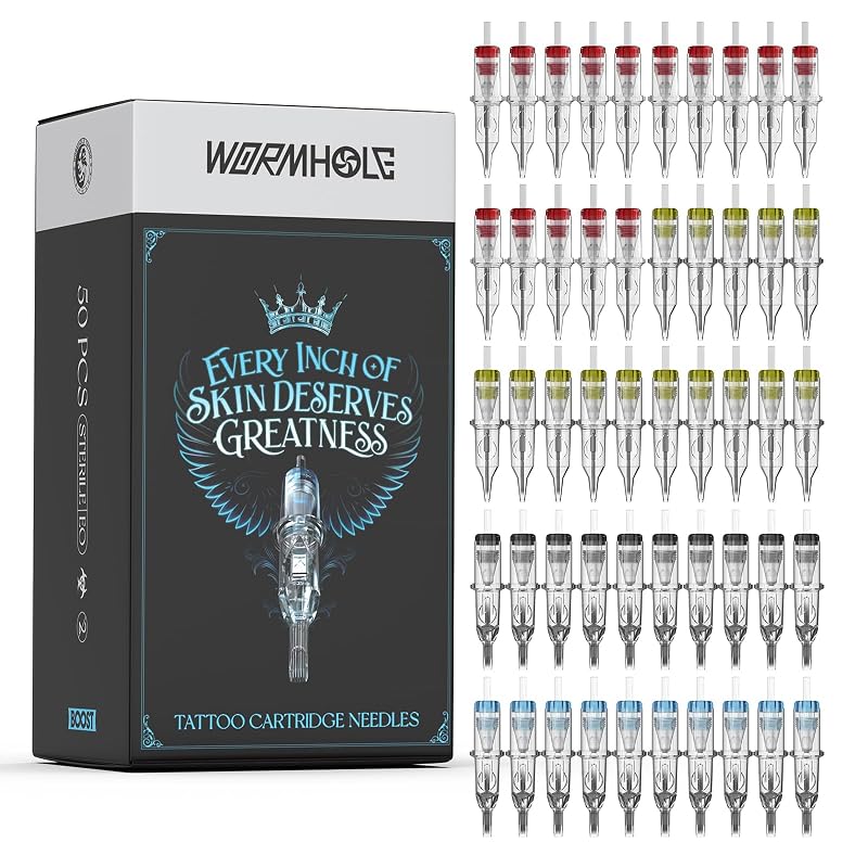 Agulhas cartucho para tatuagem Wormhole Tattoo com haste longa, sortidas, 50 unidades