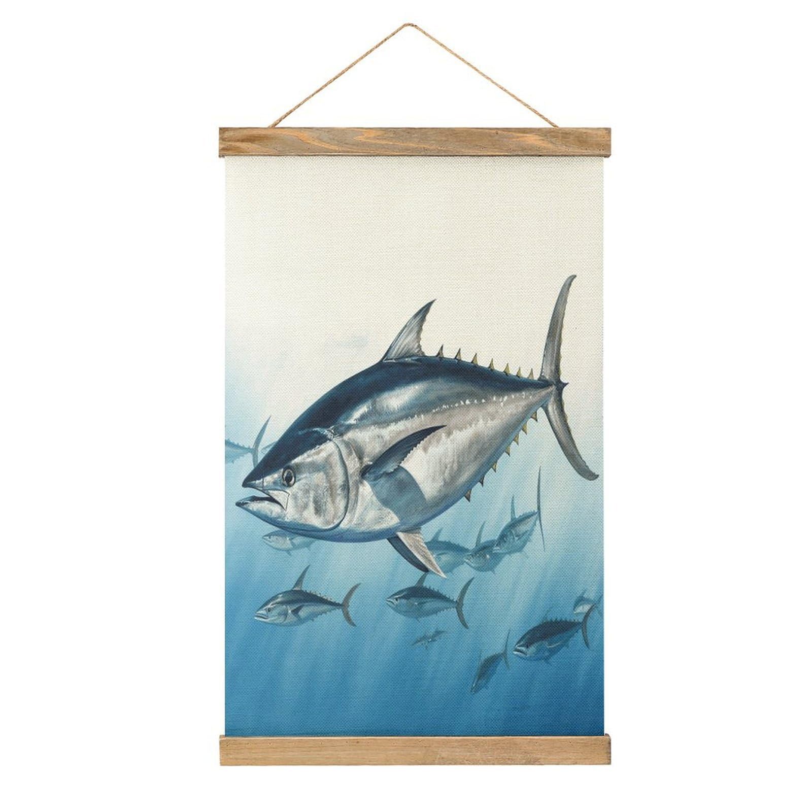 FekiLoot Bluefin Tuna Thunnus Wall Art Poster Hanger Frame Linen Wall Art Decor Vintage Hanging Poster Hanging Wall Decor Rustic Retro Wall Art Print for Living Room Decor 20.4 X 13.1Inches