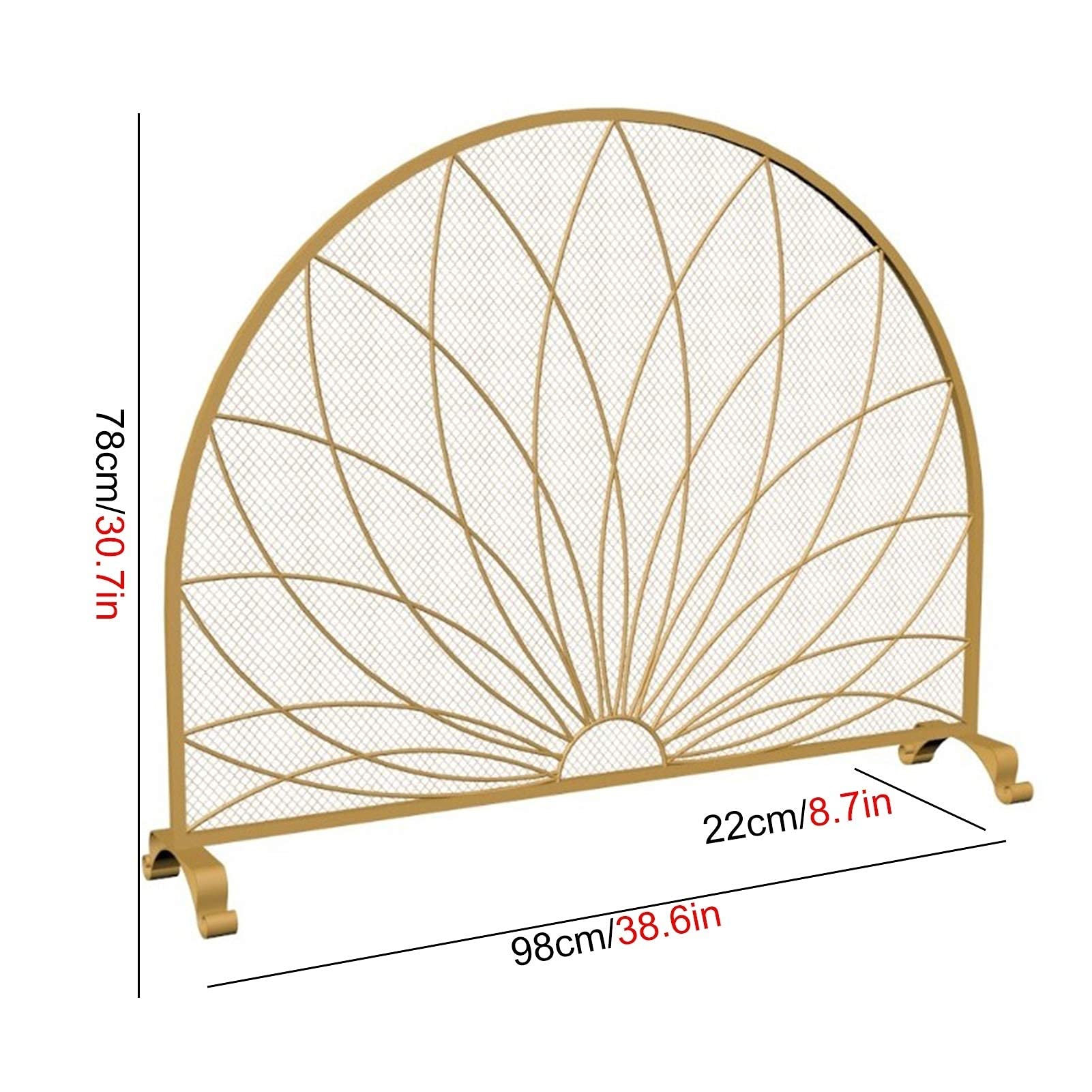 Parascintille per camino Parascintille a forma semicircolare per braci di scintille, Parascintille per braciere con gambe, Porta di sicurezza a 3 pannelli (Oro A)