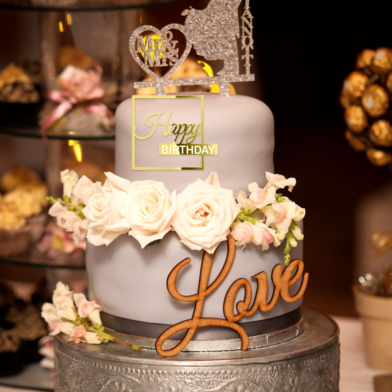 3 Topper Per Torta 'Happy Birthday' Oro Specchio Acrilico - Decorazioni Per Torte Di Compleanno Fai Da Te - 2