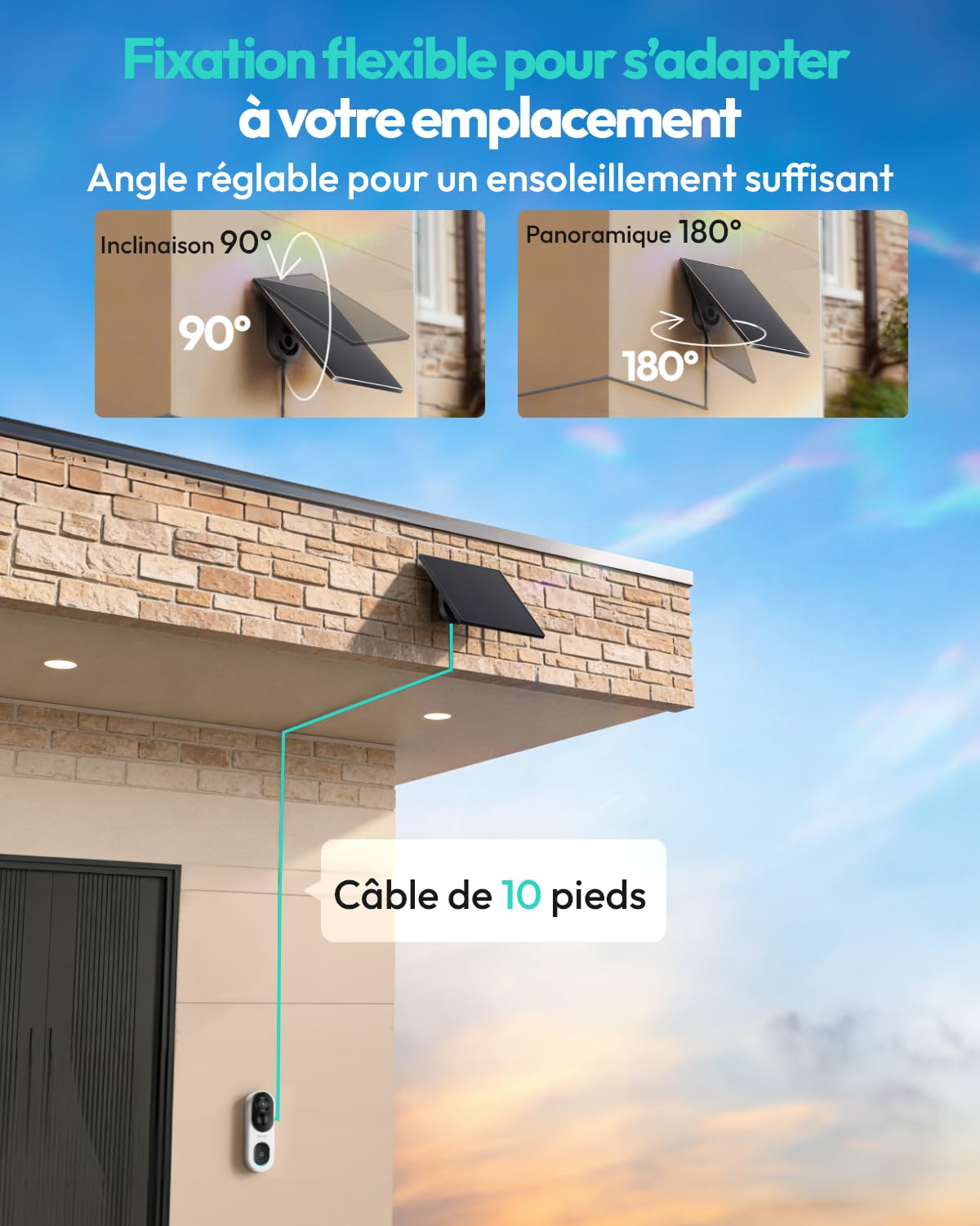 BOTSLAB Accessoires Panneaux solaires extérieurs étanches pour sonnettes vidéo, fournissant Une Alimentation Continue aux sonnettes vidéo