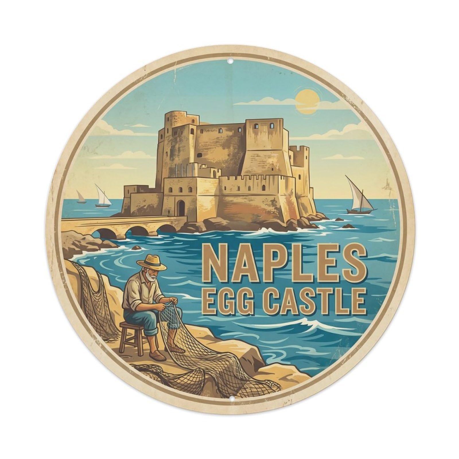 Classic Naples Italy Egg Castle Heritage Travel Metal Tin Sign