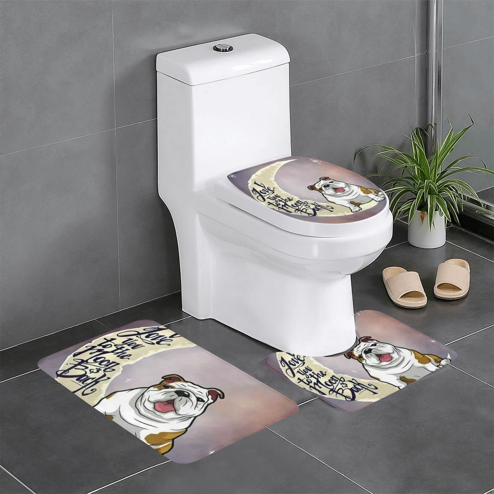 TWACAL Set di 3 tappeti da bagno Bulldog inglese, morbidi e confortevoli, con retro antiscivolo, assorbenti e lavabili in lavatrice, 61 x 40 cm