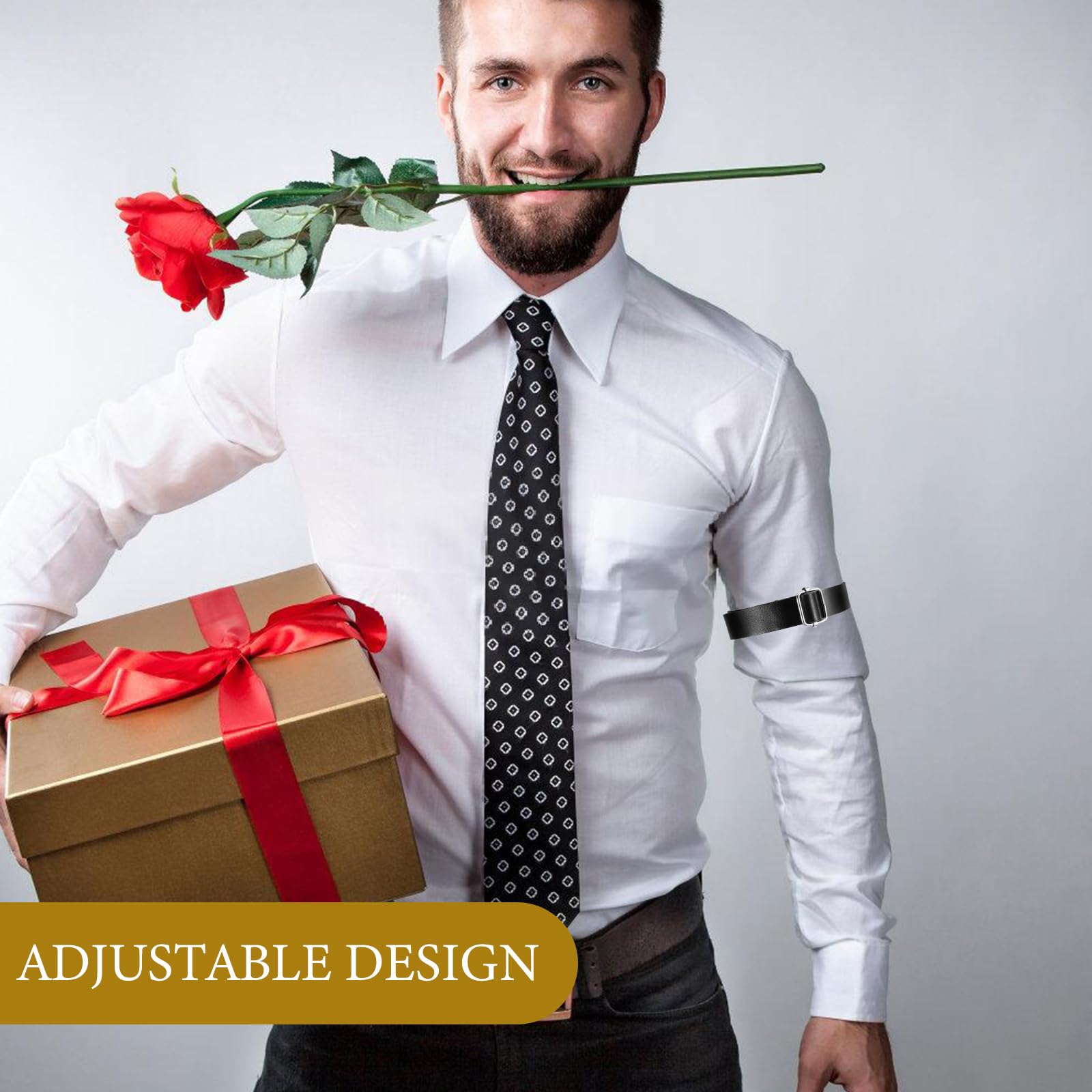 Holibanna 2pcs Black Leather Shirt Sleeve Garters for Men & Women, Adjustable Arm Bands, One Size, Solid