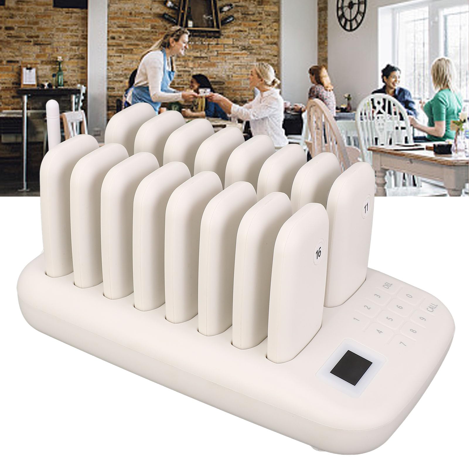 Dpofirs di Chiamata Wireless, di Chiamata Wireless per Gli Ospiti del Ristorante, di Cercapersone a Lungo Raggio con Trasmettitore e 16 Cercapersone Ricaricabili, per Il Negozio(EU)