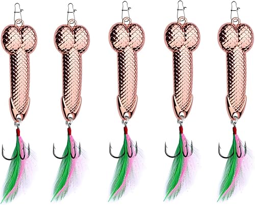 5 señuelos de metal duro para pez, cuchara, cebo de plumas, anzuelo de pesca, regalo de broma práctico para amantes de la pesca, artículo divertido