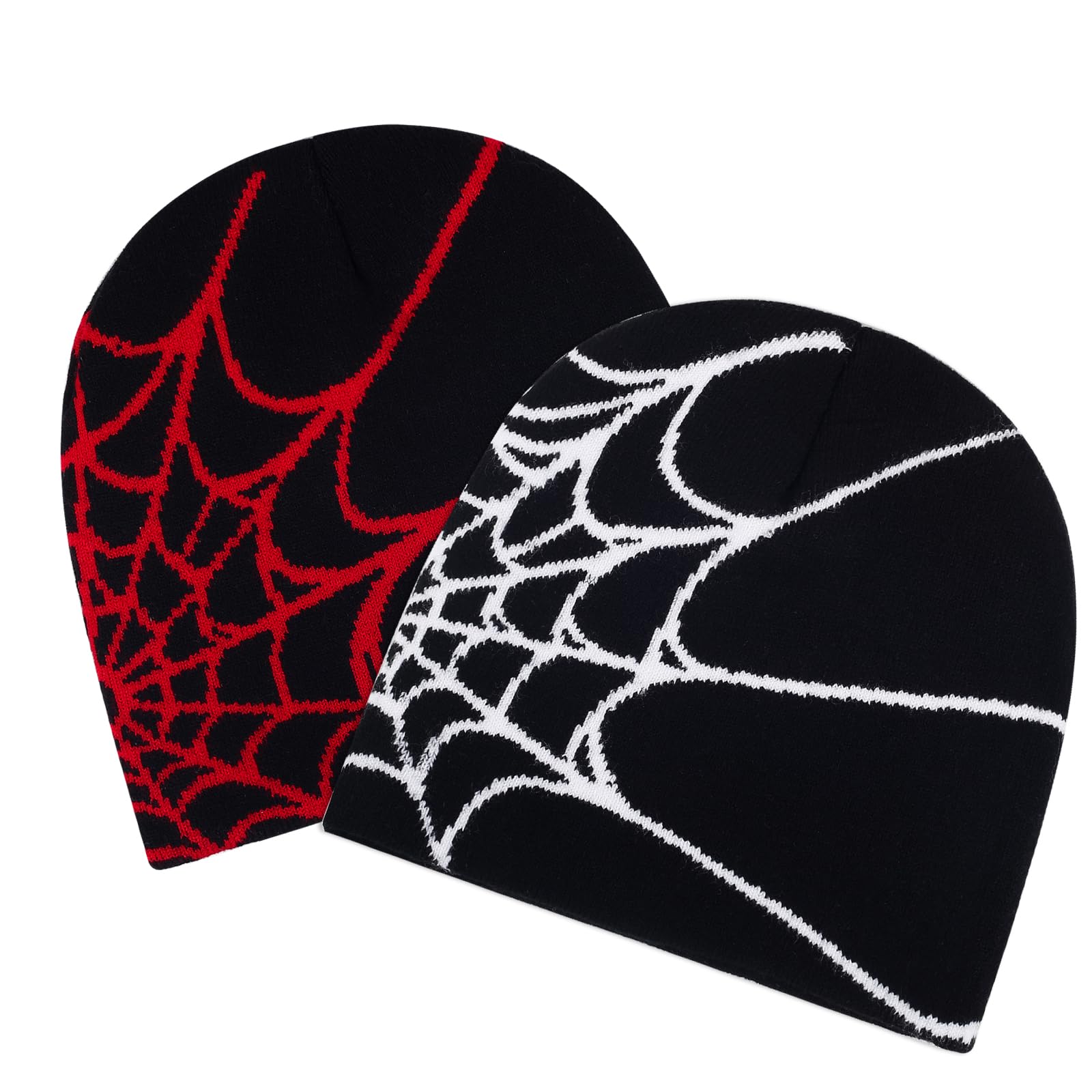 Geyanuo Y2k Beanie Hat Unisex Winter Warm Beanie for Women Mens Knitted Skull Spider Letter Slouchy Warm Hat White-red
