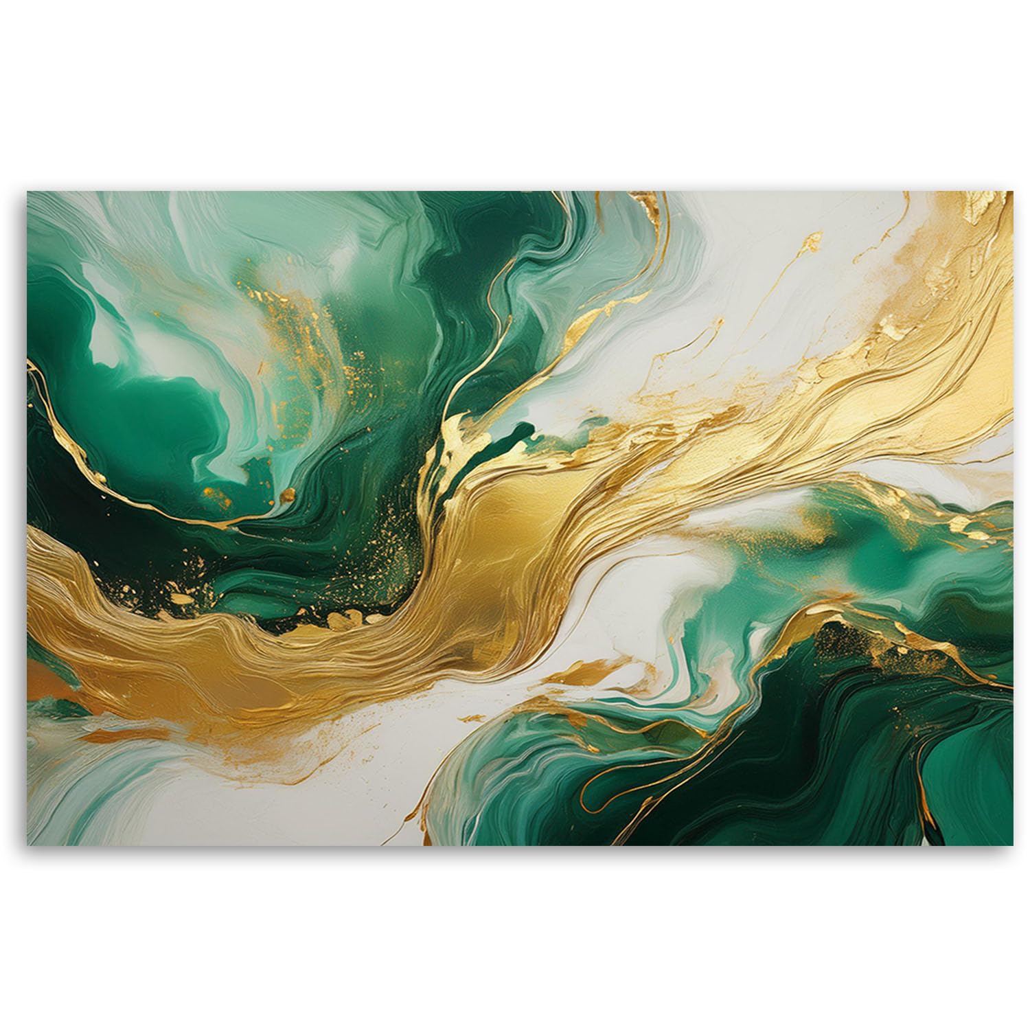 Feeby - Tableaux Decoratifs - Tableau Salon Grand Format - Structure de marbre abstraite Vert Or - 90x60 1partie - Décoration Chambre - Toile Imprimée Intissé Decoration Murale