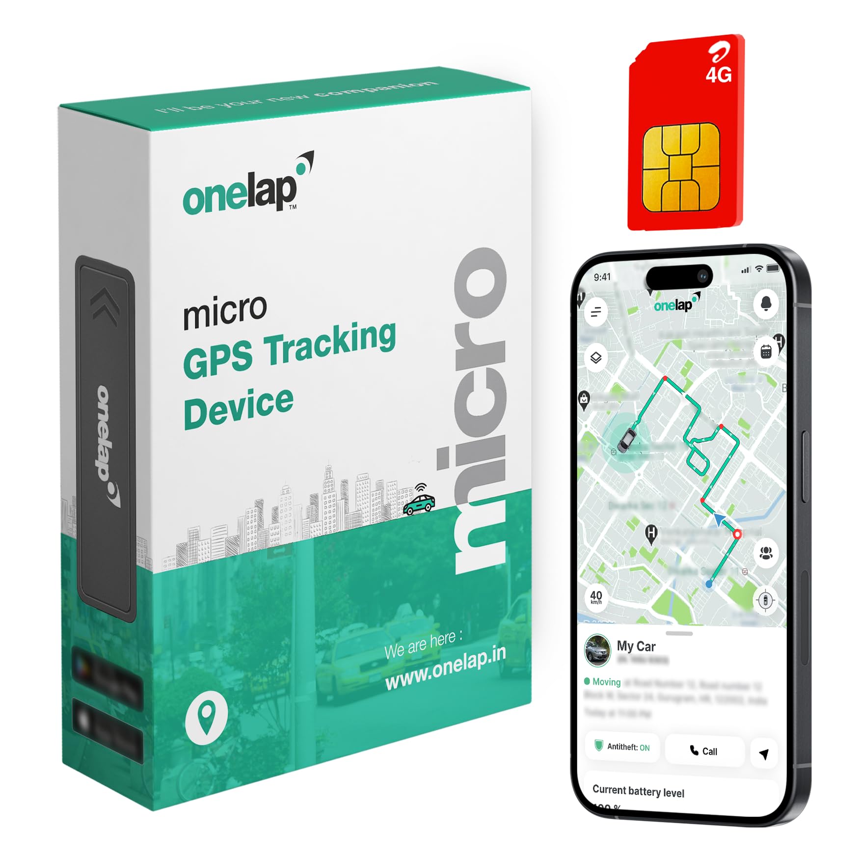 Onelap Micro - Wired Hidden GPS Tracker for Bike, Car, EV, Trucks | Live Location | Remote Engine Lock Compatible | Engine ON/Off Alerts, Theft Alarms with 1 Year Android & iOS App