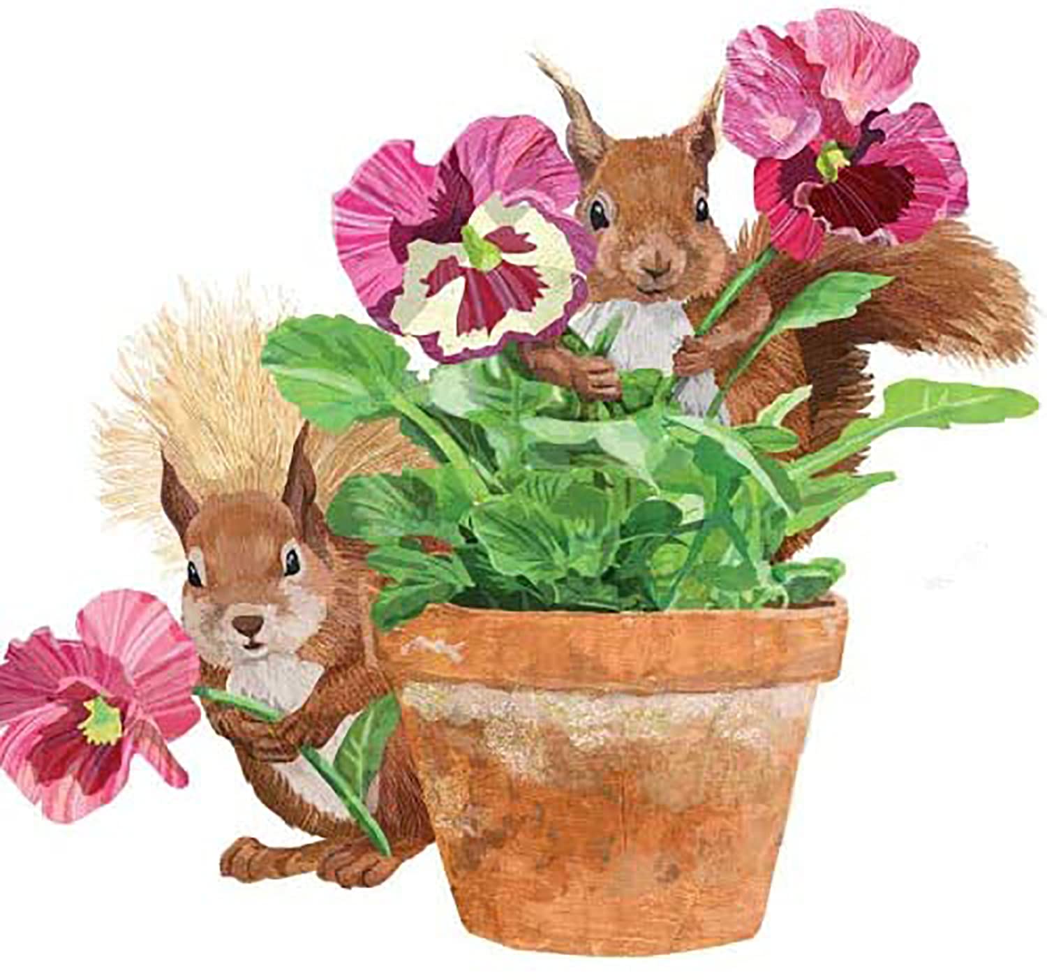 Paperproducts Design Flower Pot Squirrels Beverage Napkin, Patti Gay, 5
